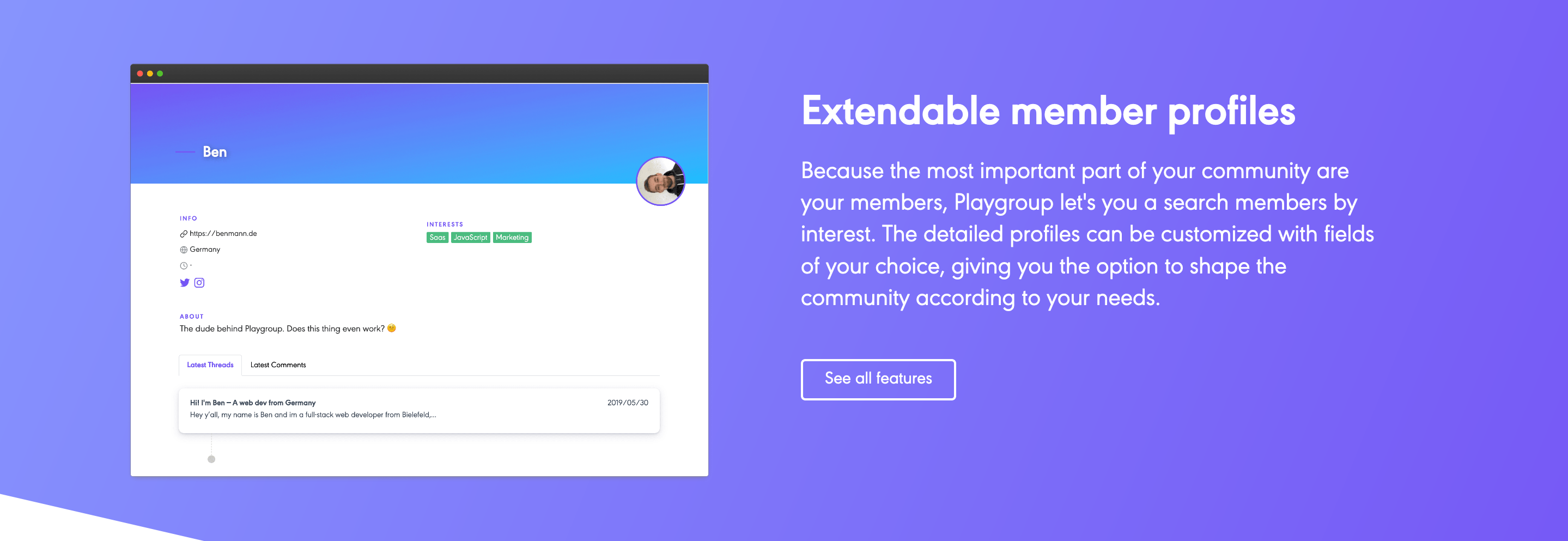 Playgroup Feature component screenshot