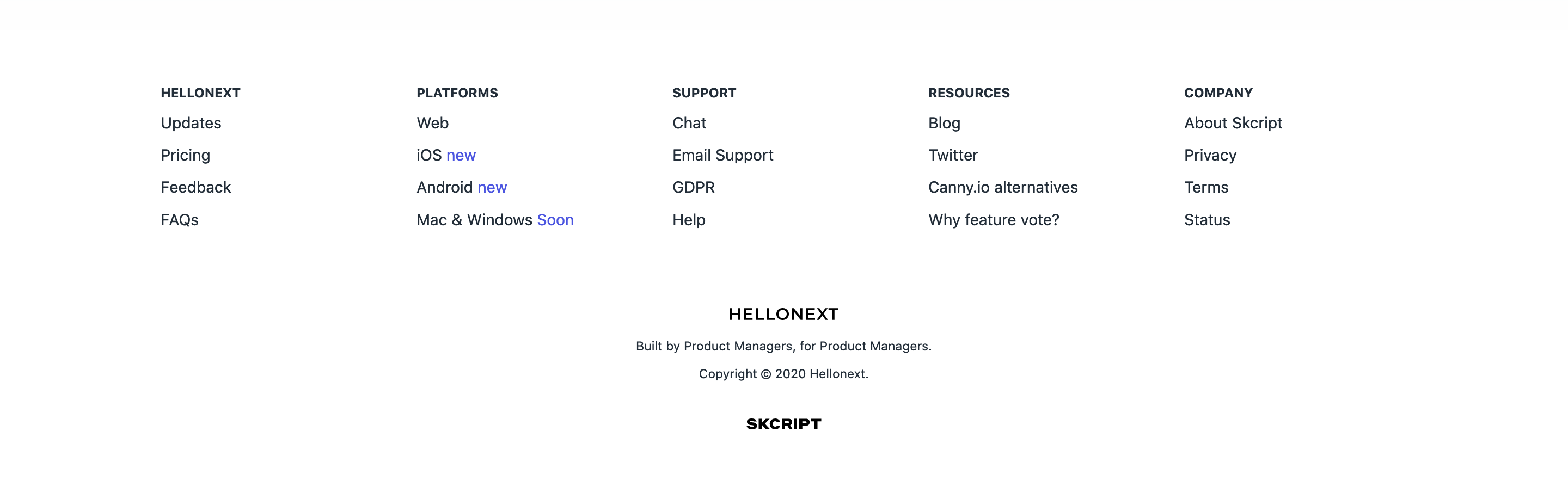 Hellonext Footer component screenshot