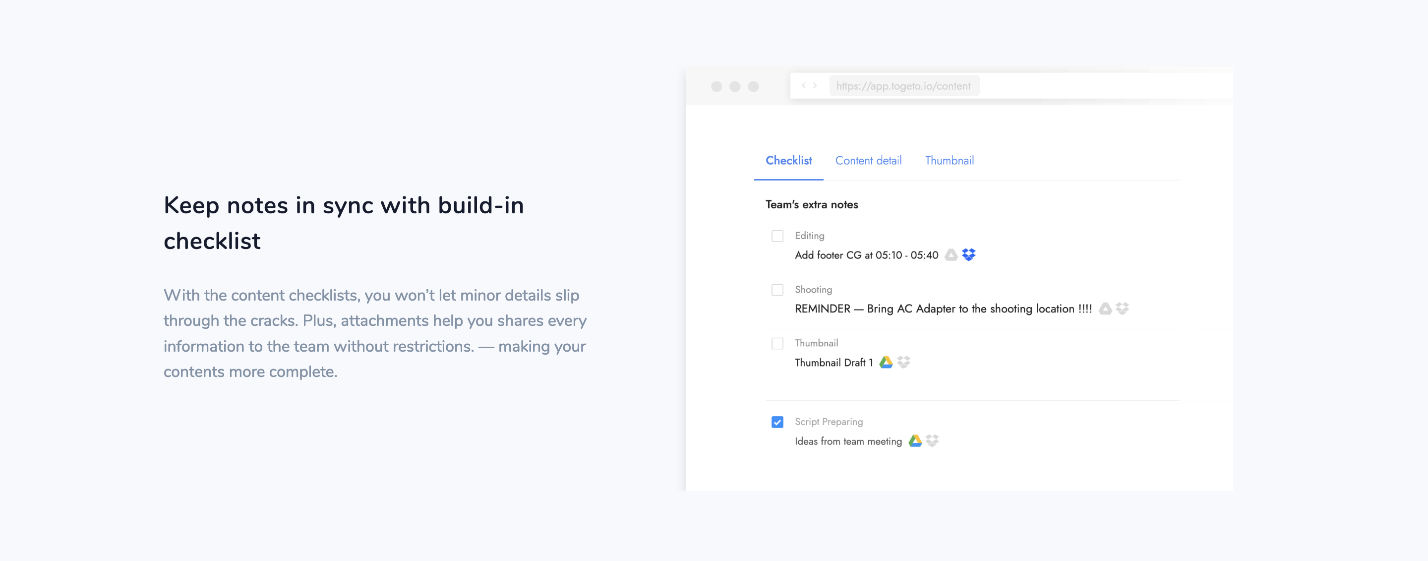 Togeto Feature component screenshot
