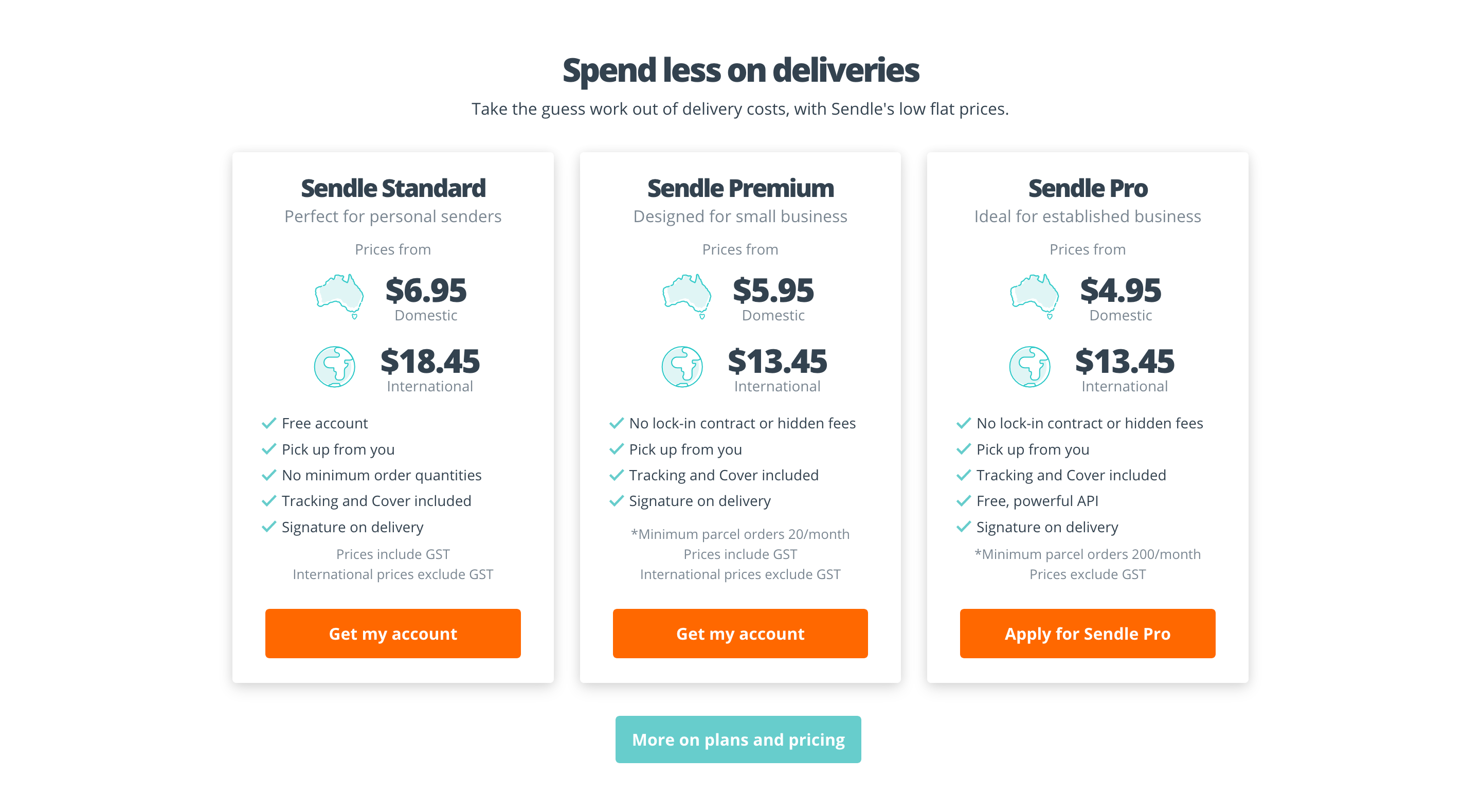 Sendle Pricing component screenshot