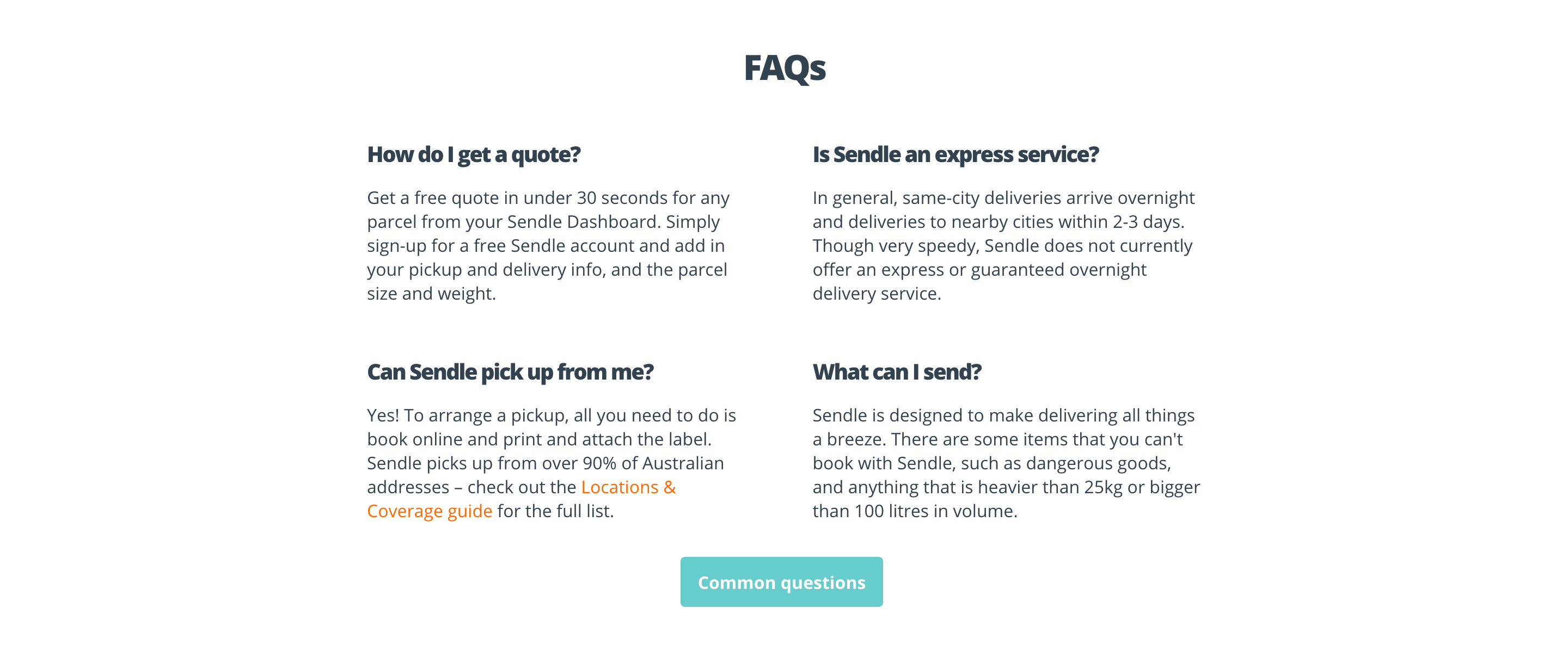 Sendle Faq component screenshot