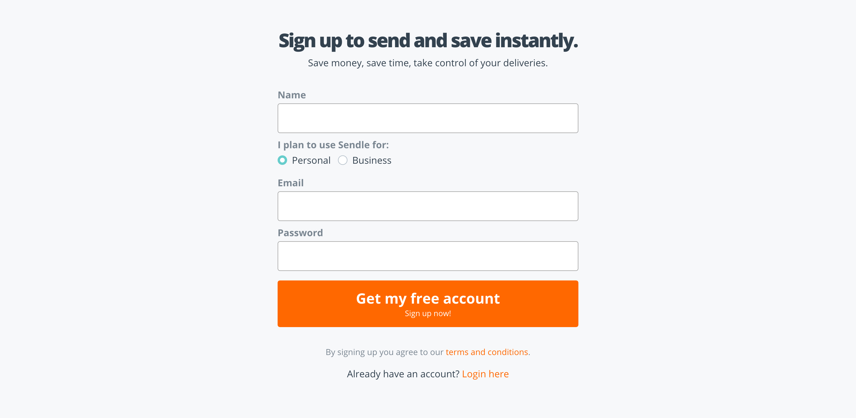 Sendle Signup component screenshot