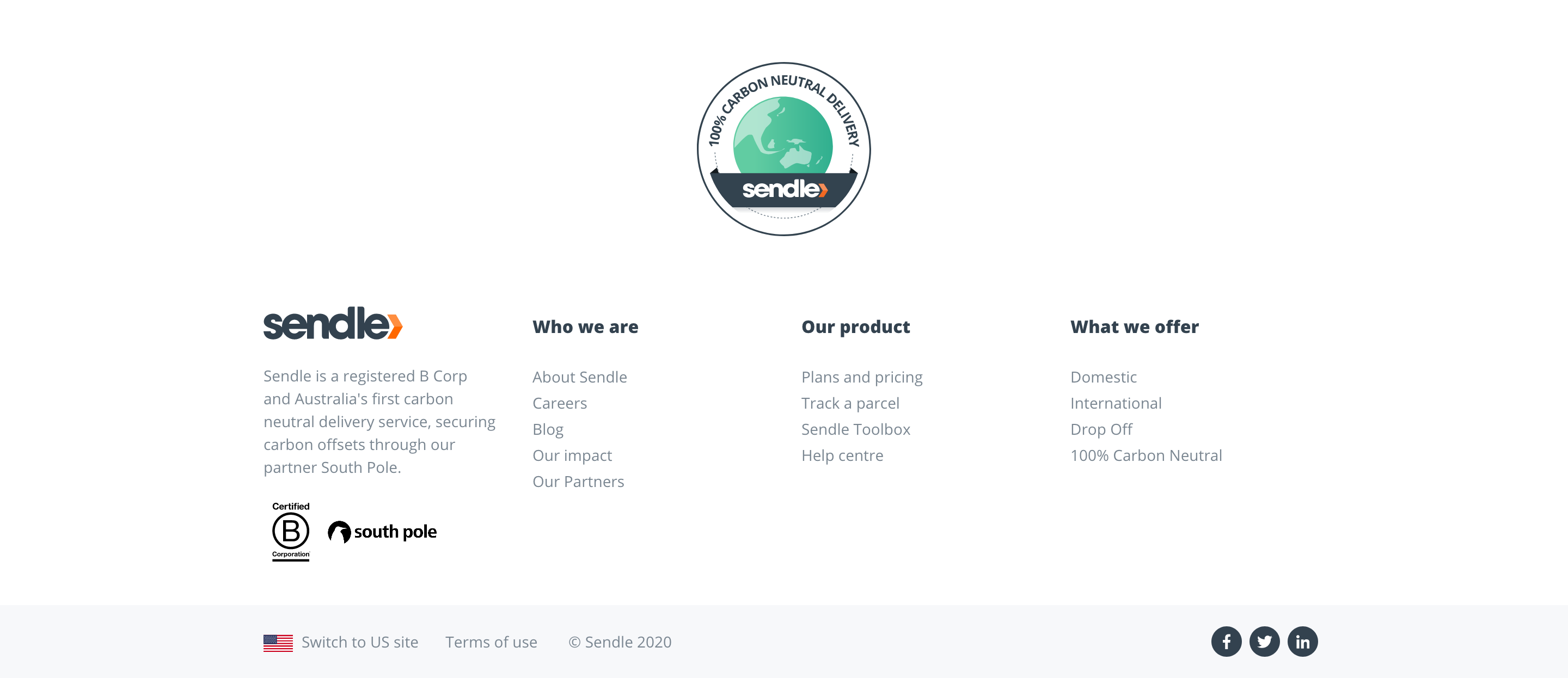 Sendle Footer component screenshot