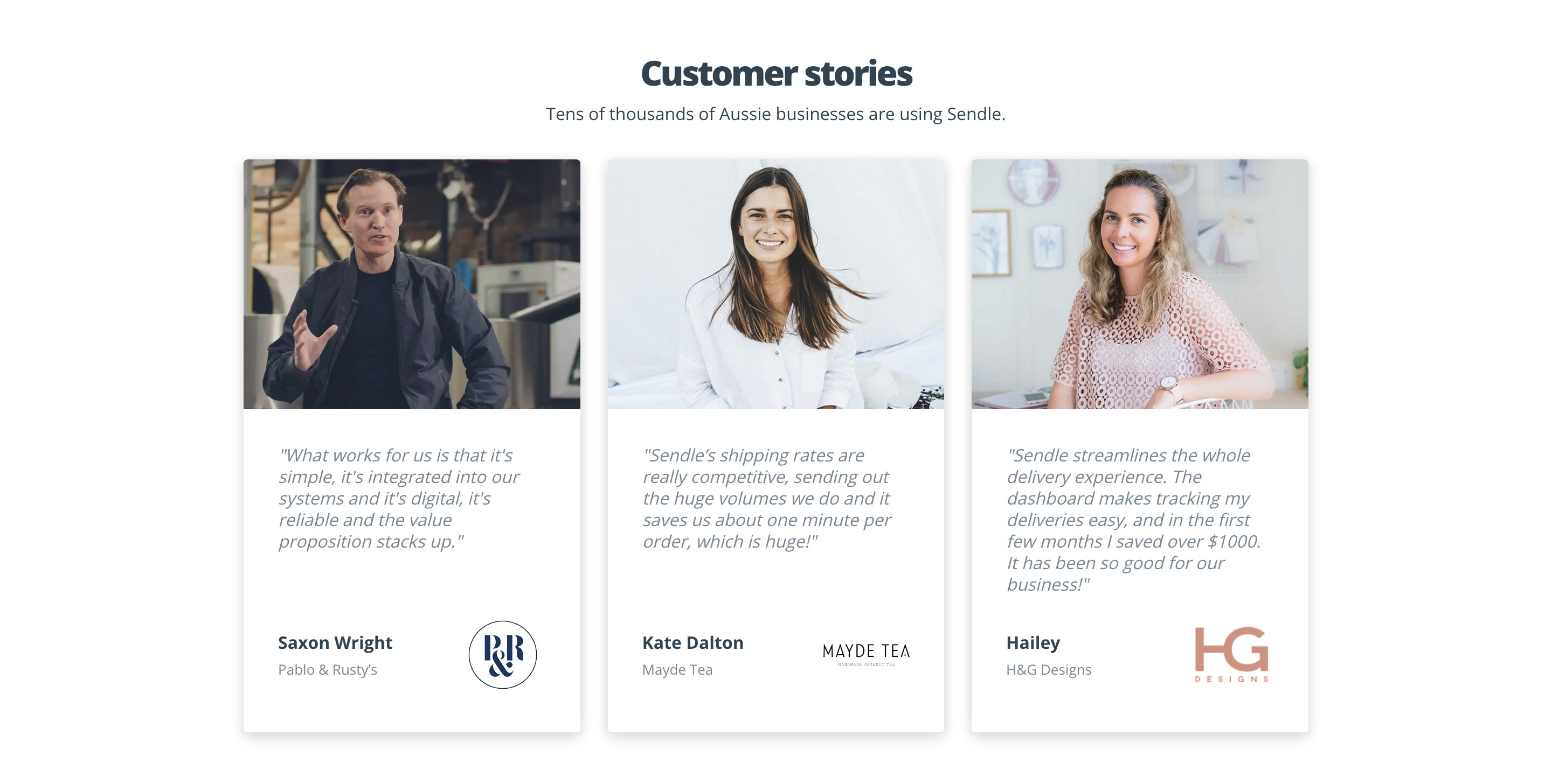 Sendle Casestudies component screenshot