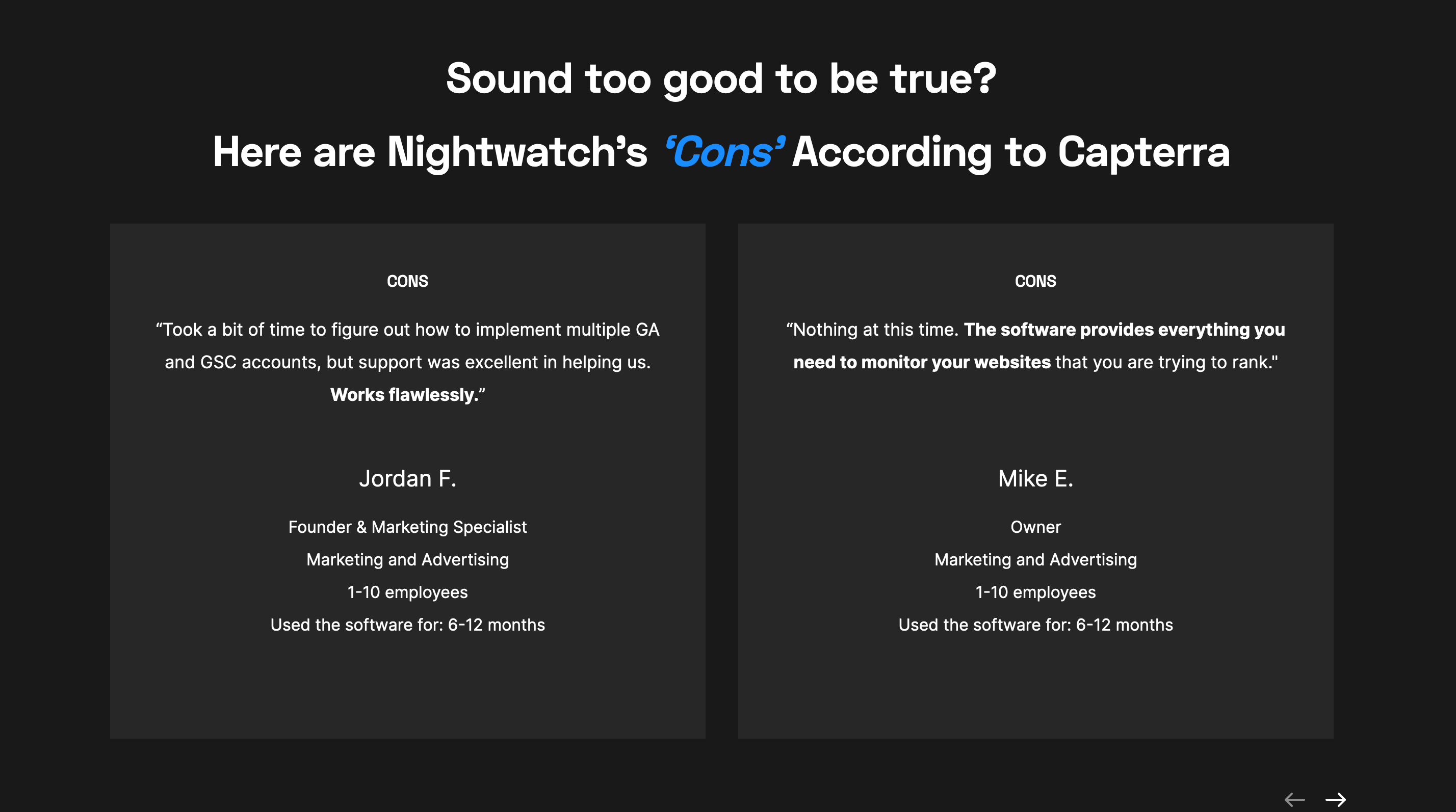 Nightwatch Testimonial component screenshot