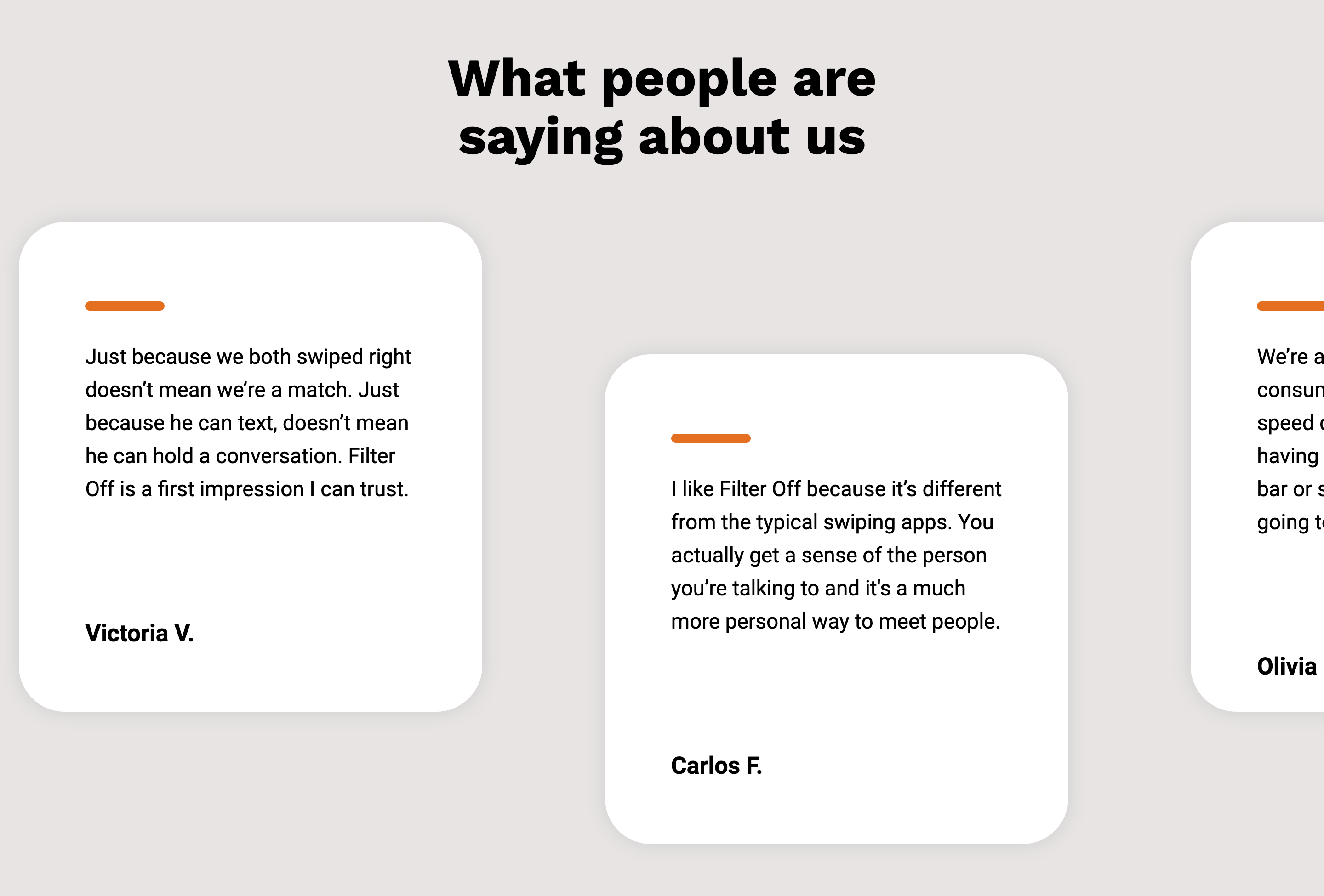 Getfilteroff Testimonial component screenshot