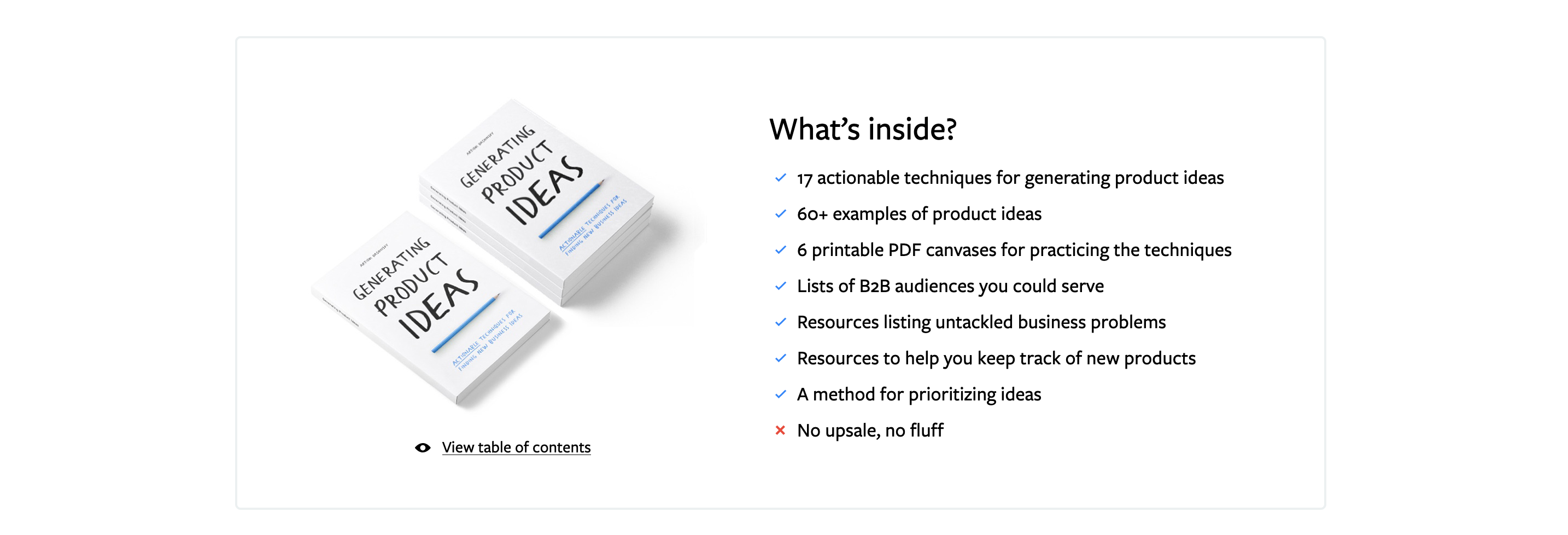 Productideasbook Feature component screenshot