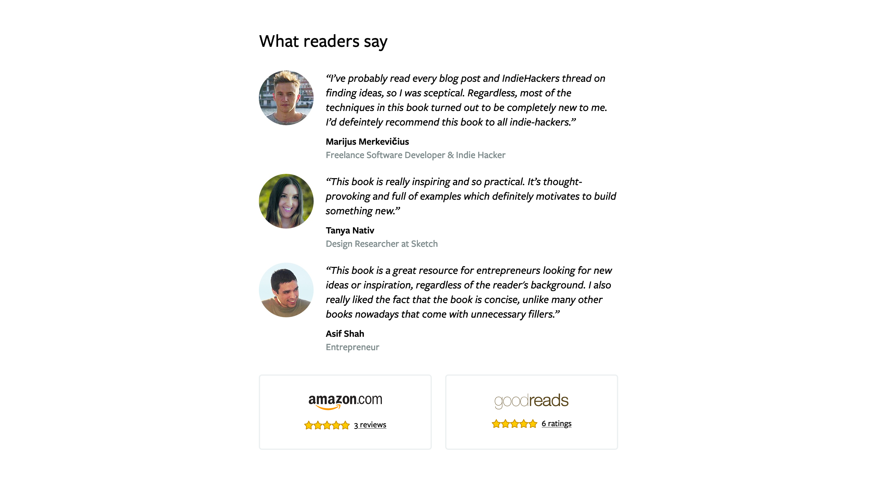 Productideasbook Testimonial component screenshot