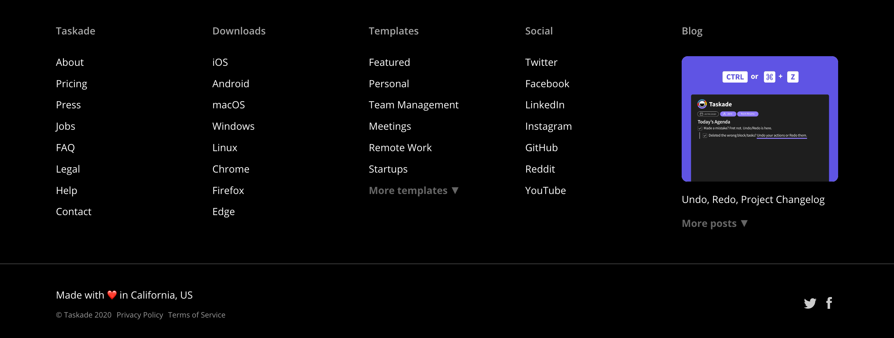 Taskade Footer component screenshot