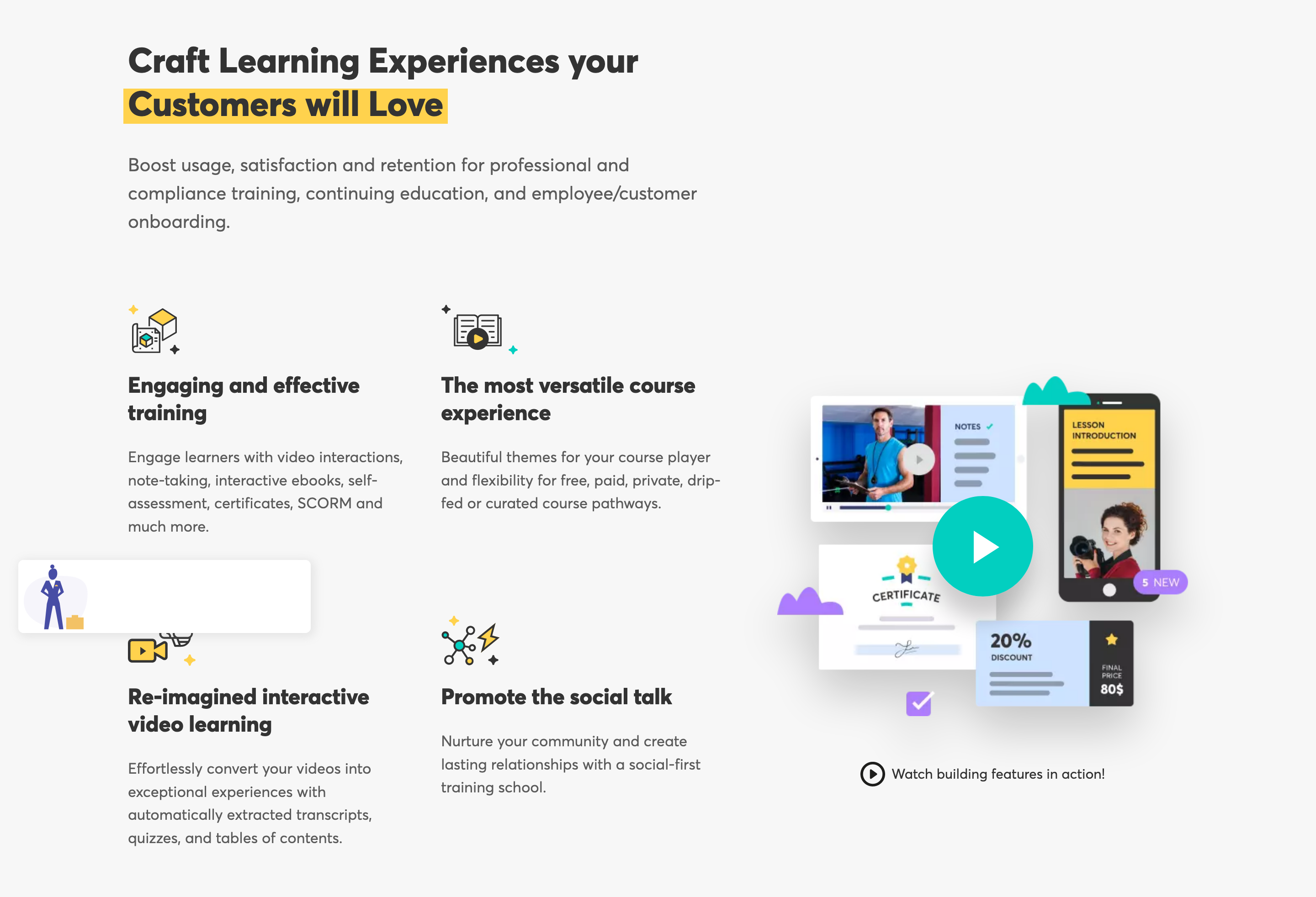 LearnWorlds Feature component screenshot
