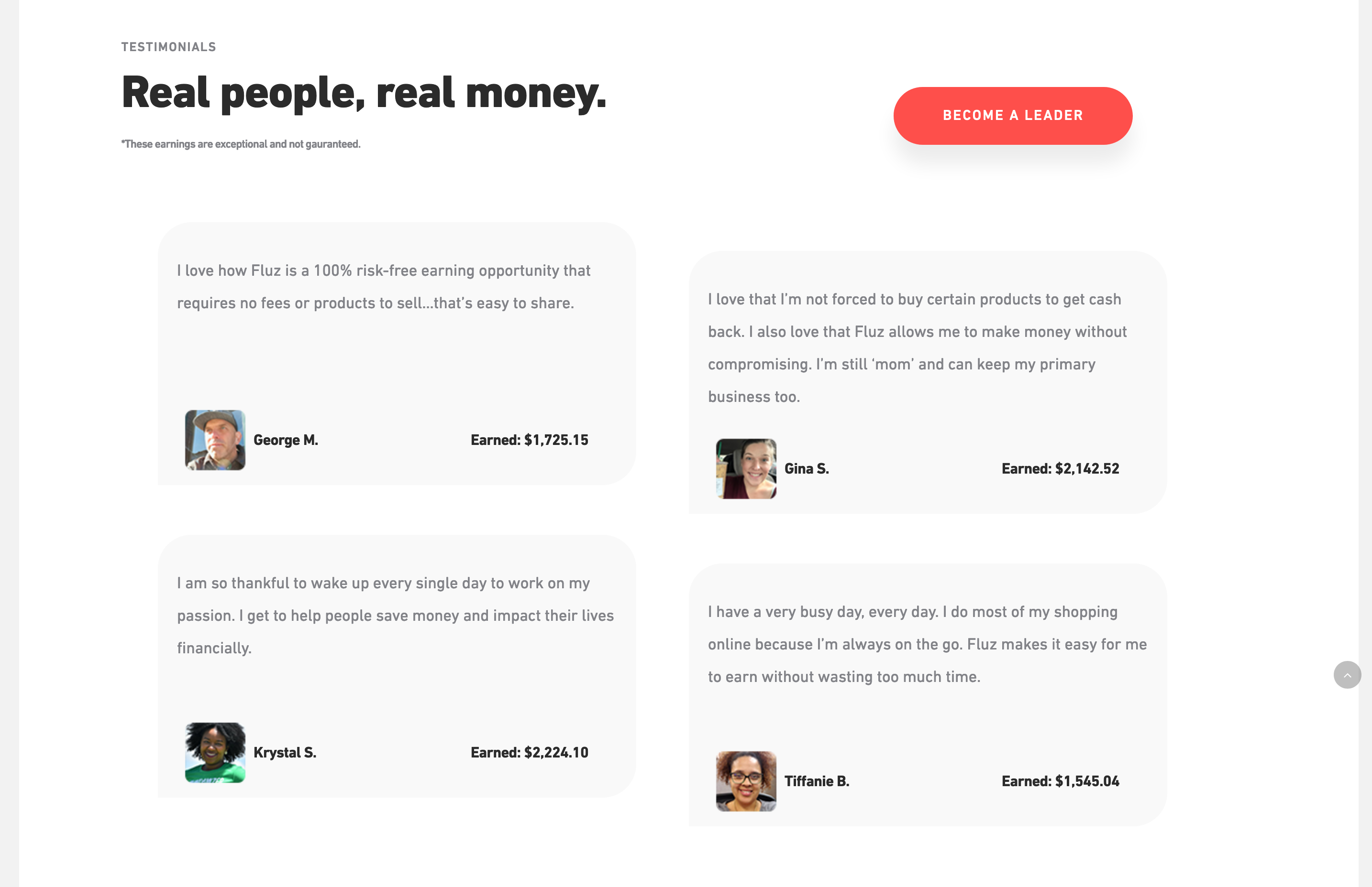 Fluz Testimonial component screenshot