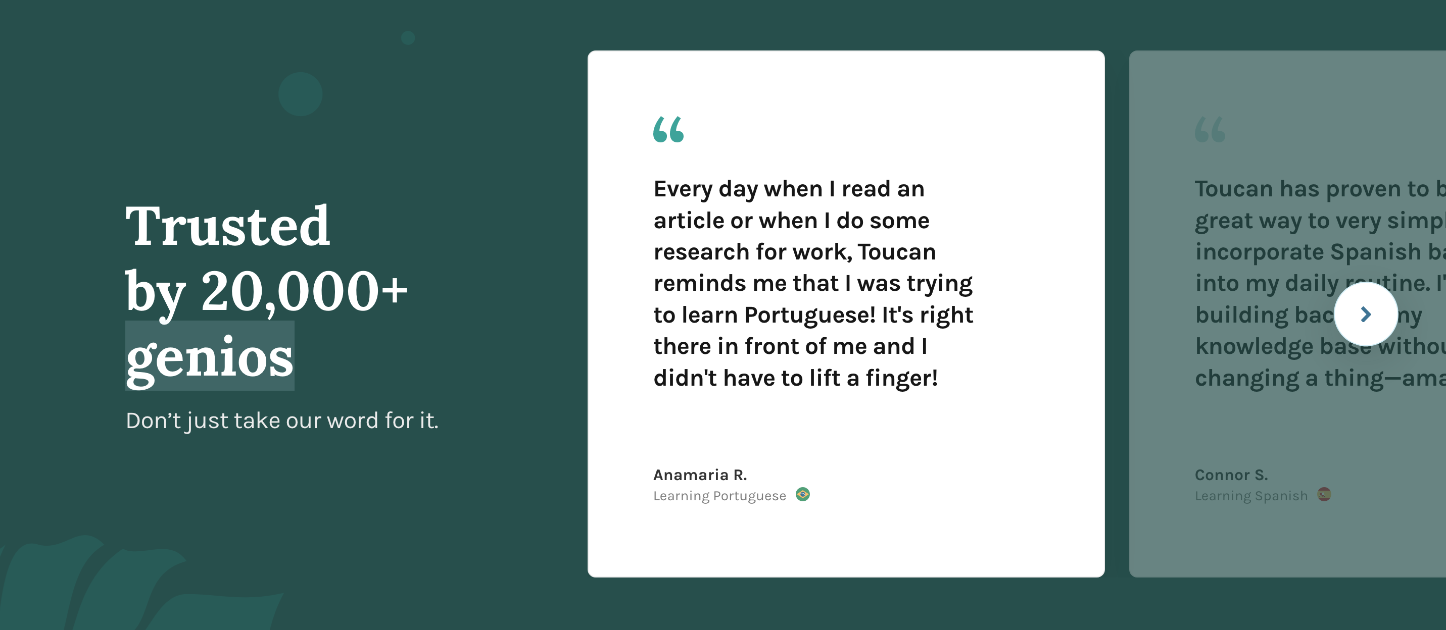 Toucan Testimonial component screenshot