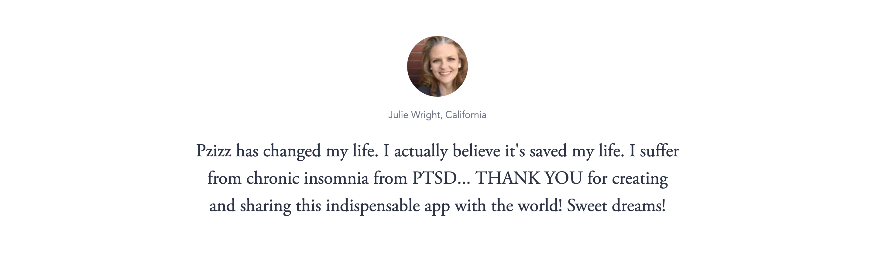 Pzizz Testimonial component screenshot