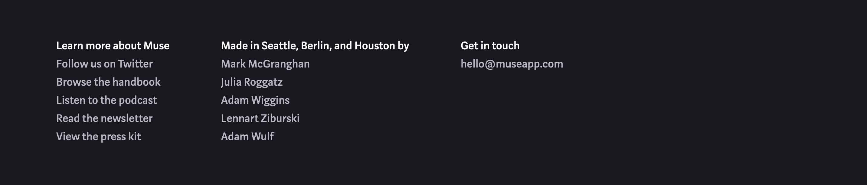 Muse Footer component screenshot