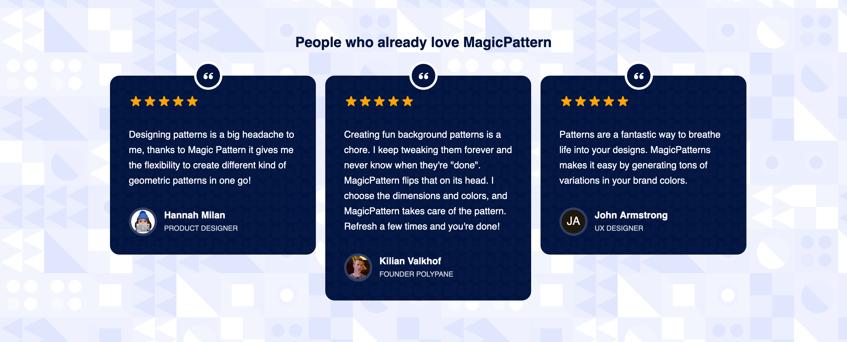 MagicPattern Testimonial component screenshot