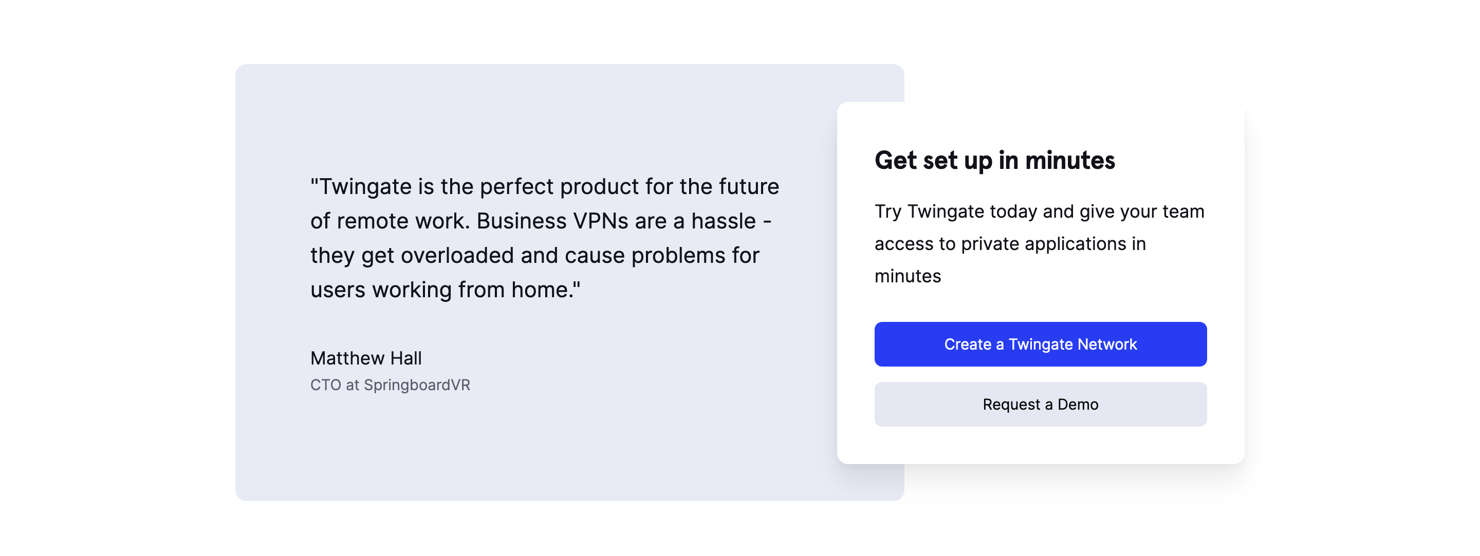 Twingate Call To Action component screenshot
