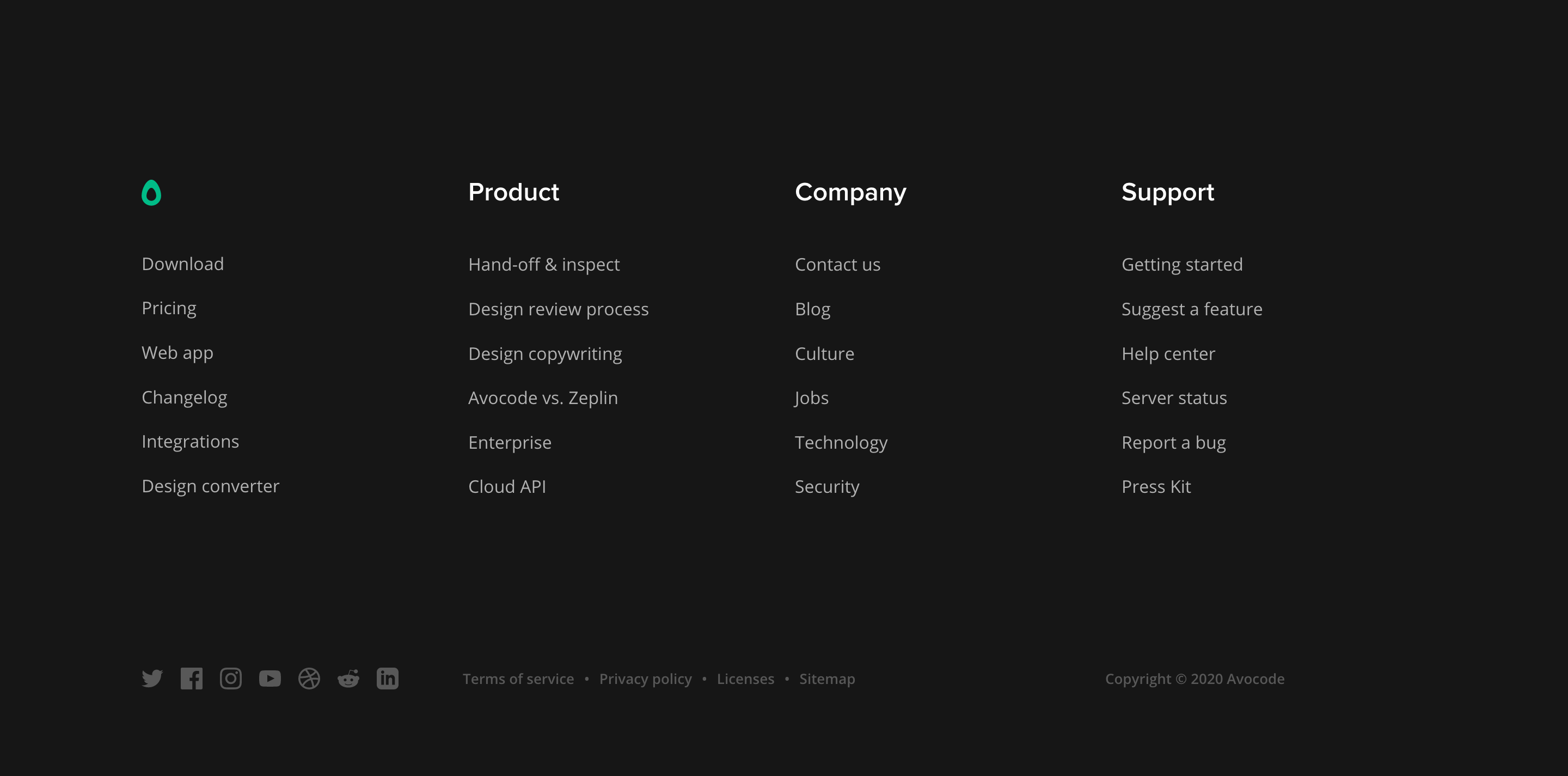 Avocode Footer component screenshot
