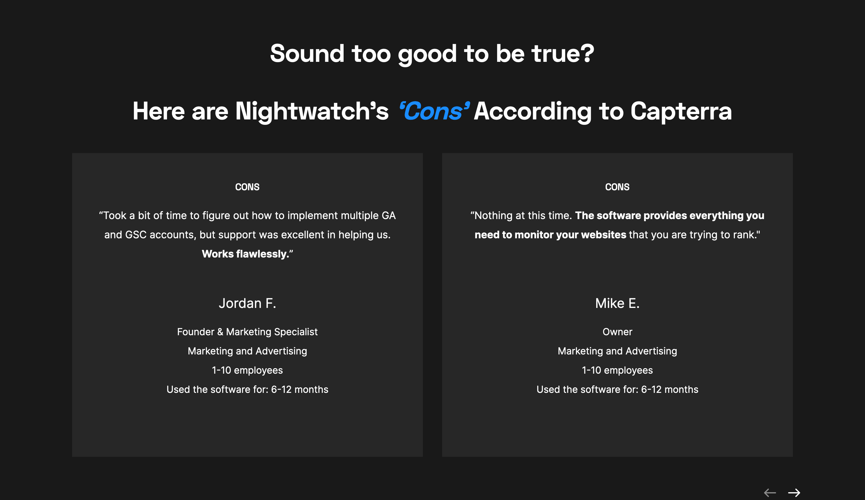 Nightwatch Testimonial component screenshot