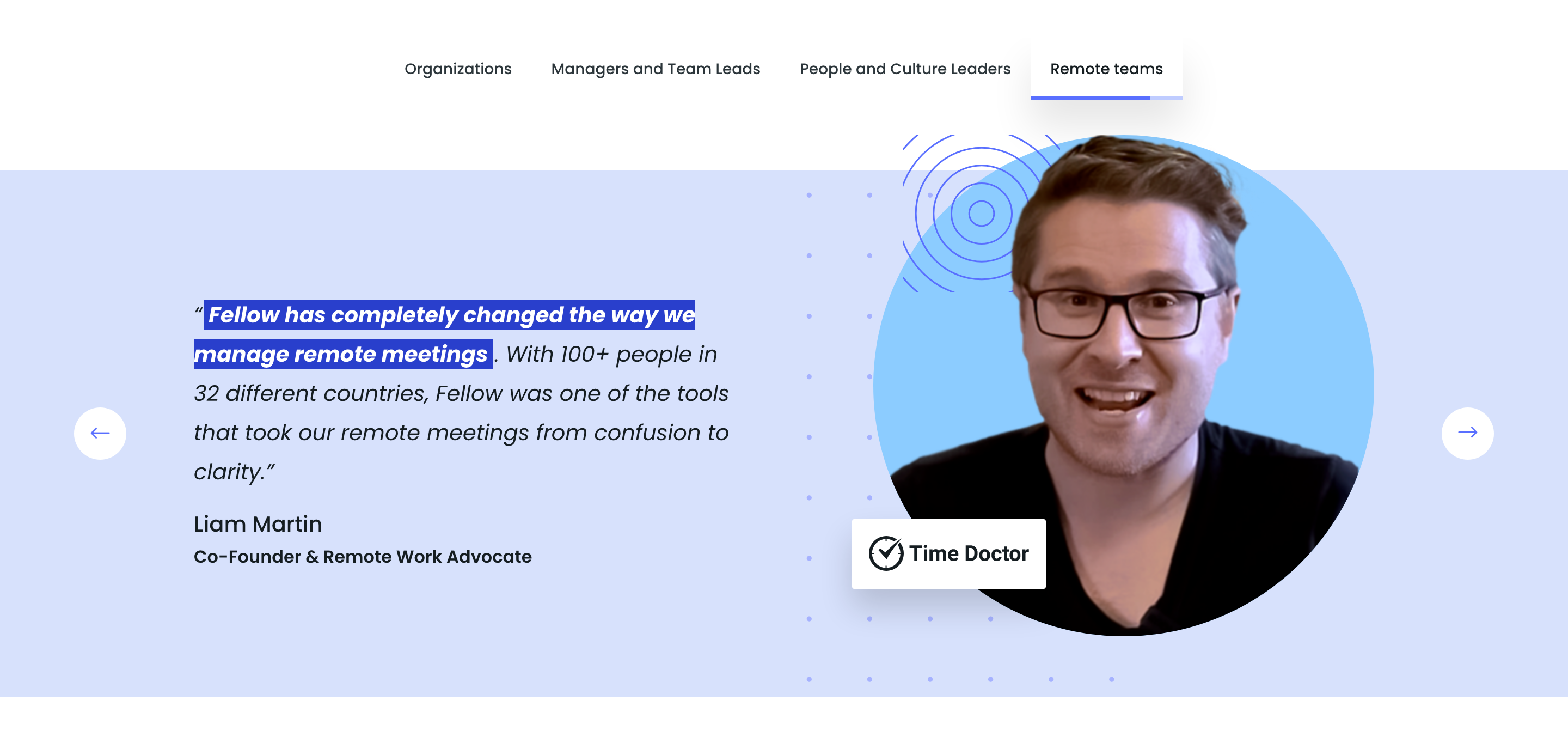 Fellow Testimonial component screenshot