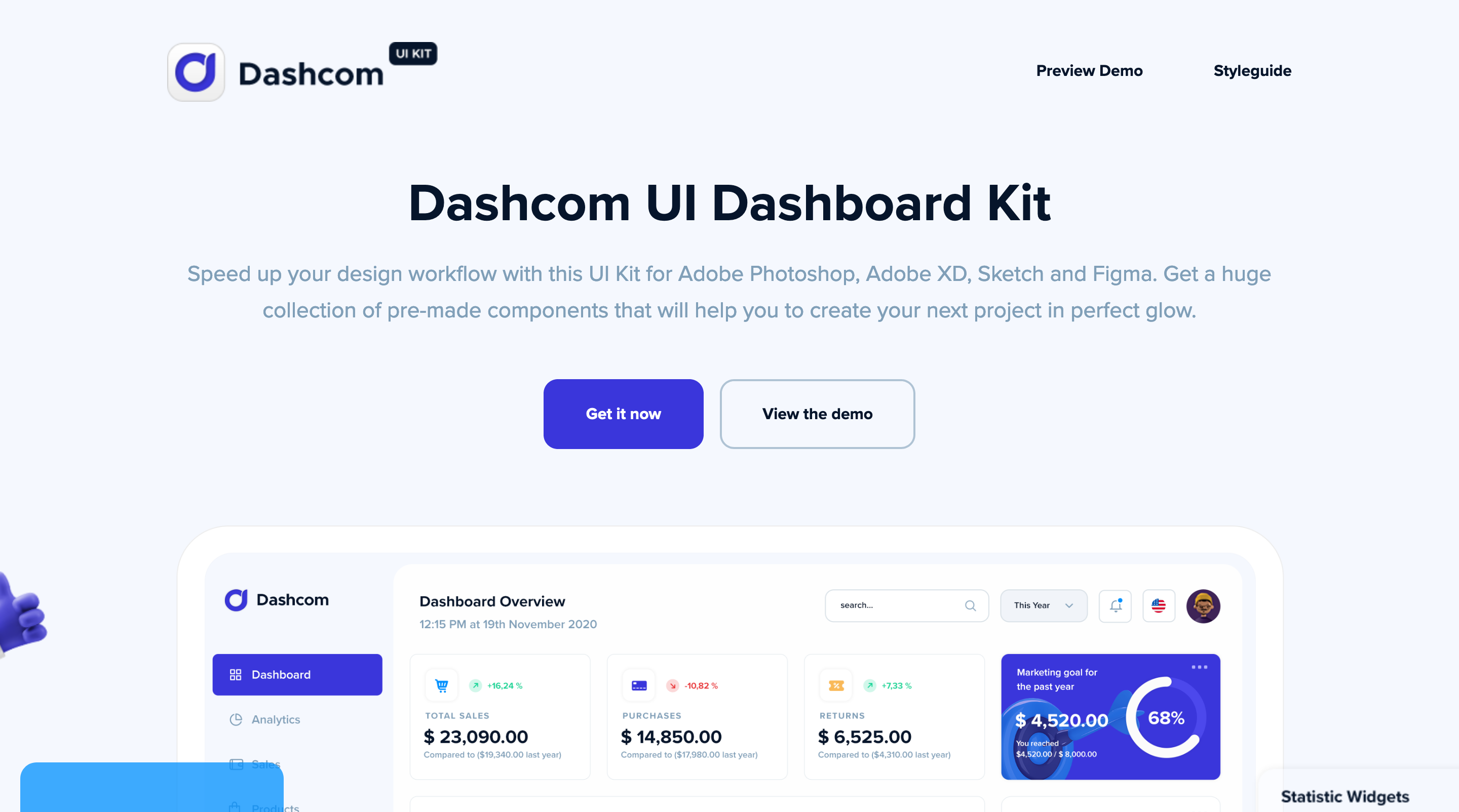 Dashcom-ui Hero component screenshot