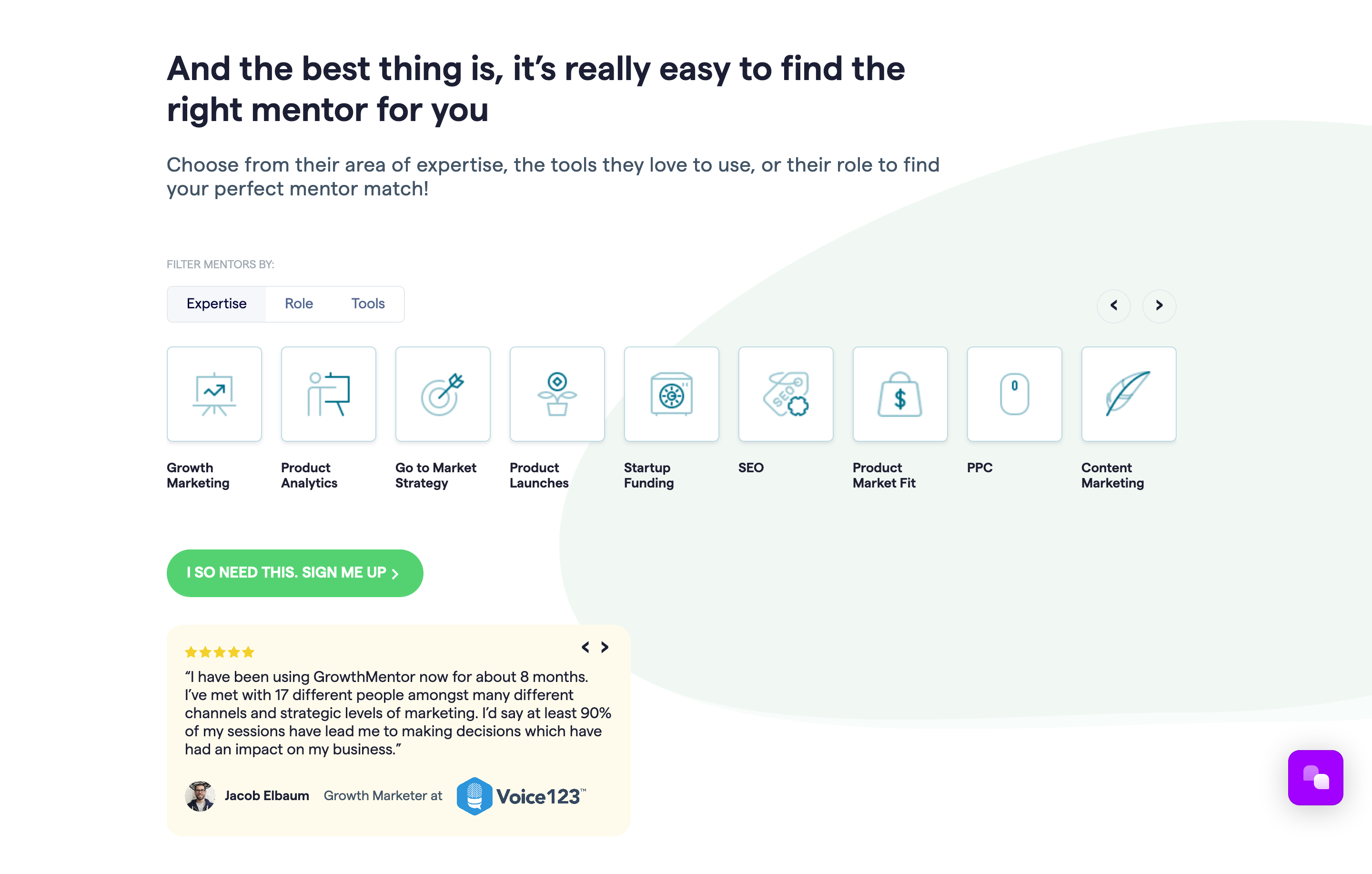 Growthmentor Feature component screenshot