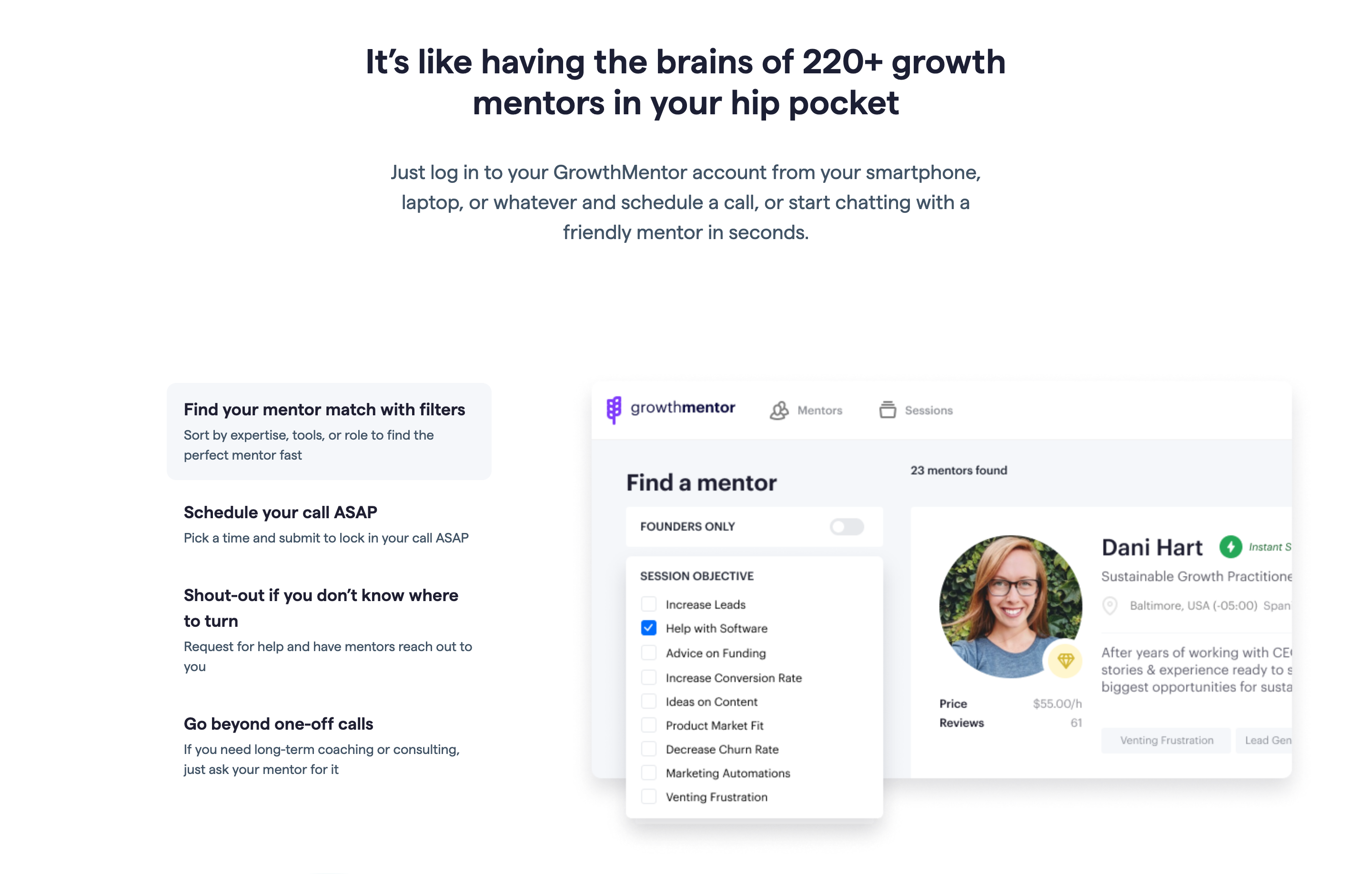 Growthmentor Feature component screenshot