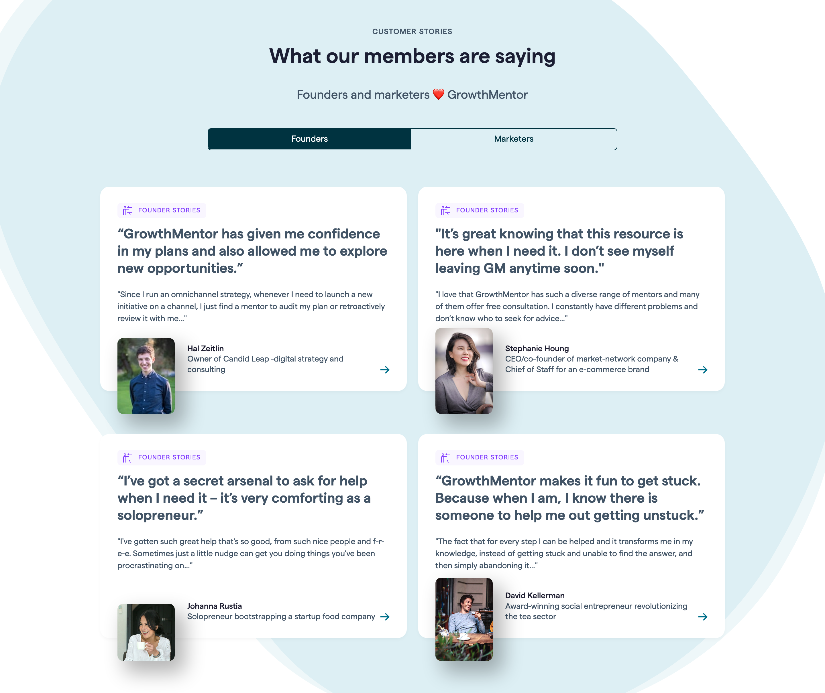 Growthmentor Testimonial component screenshot