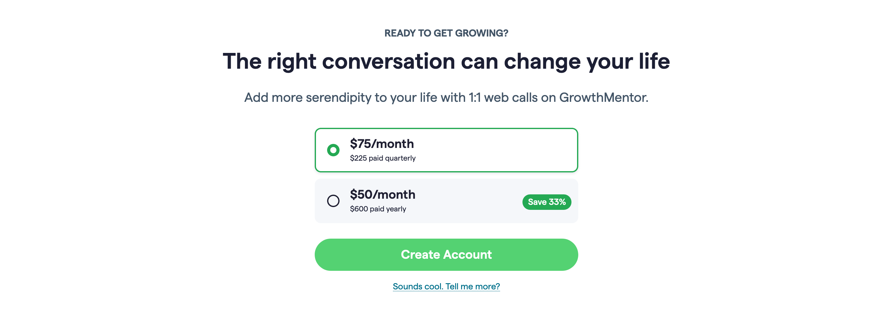 Growthmentor Pricing component screenshot