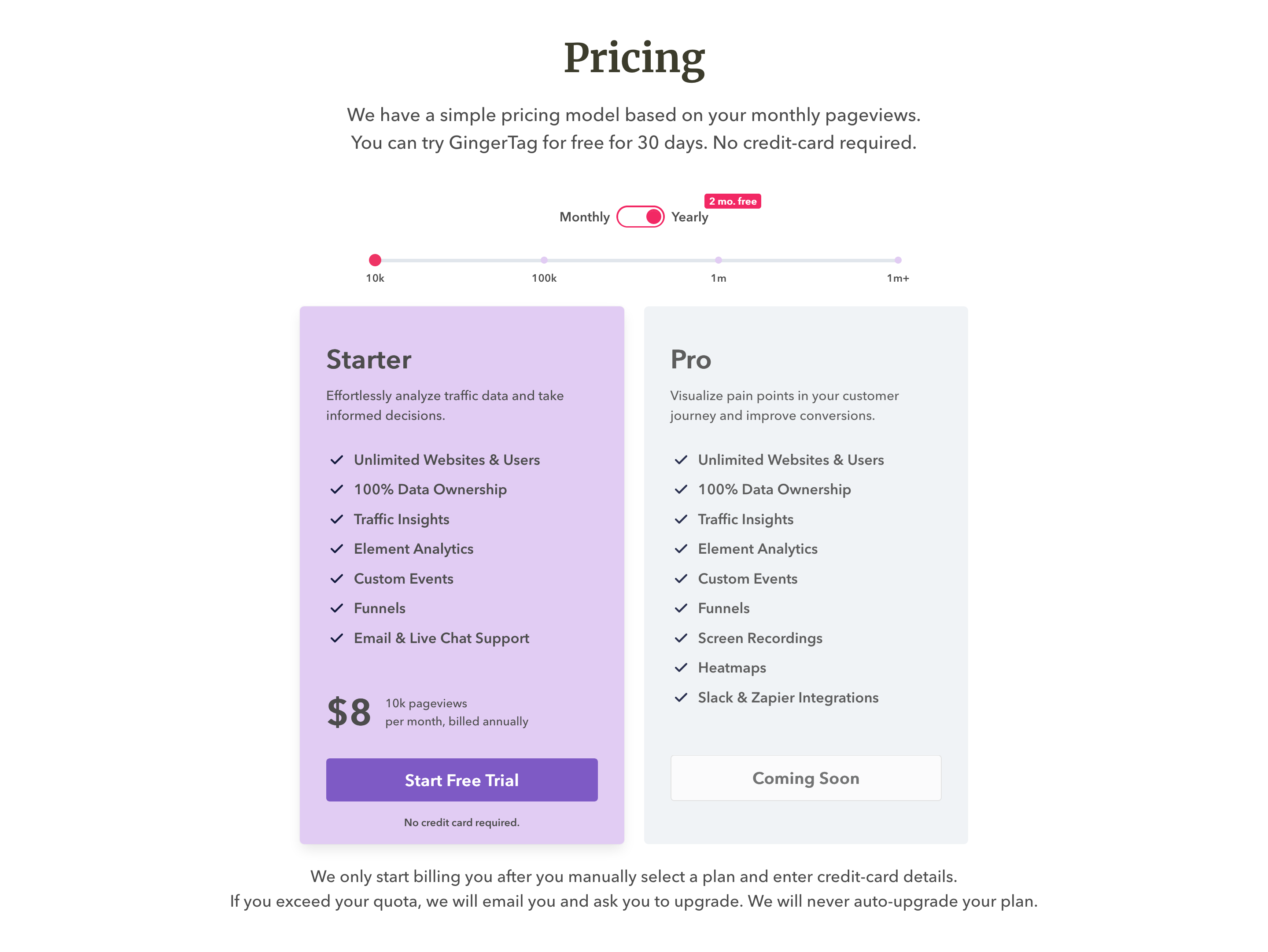 Gingertag Pricing component screenshot