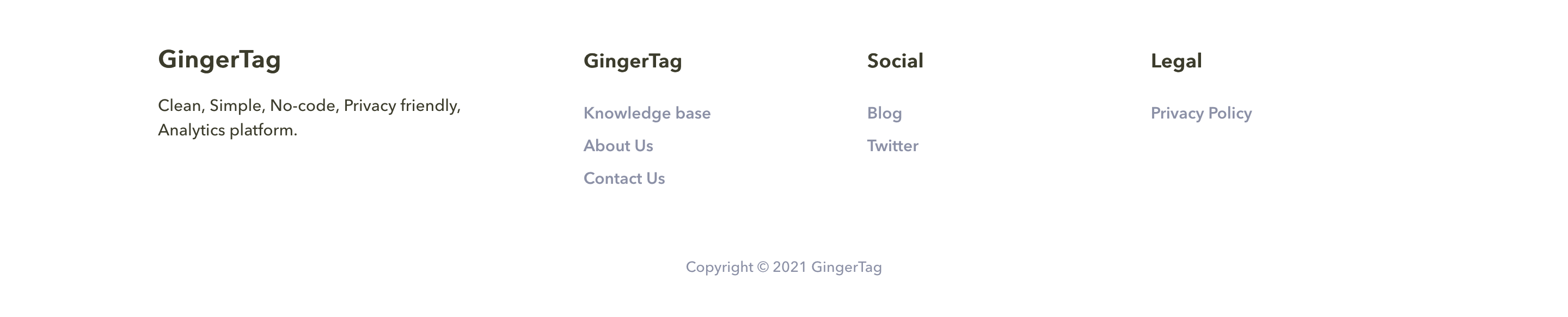 Gingertag Footer component screenshot