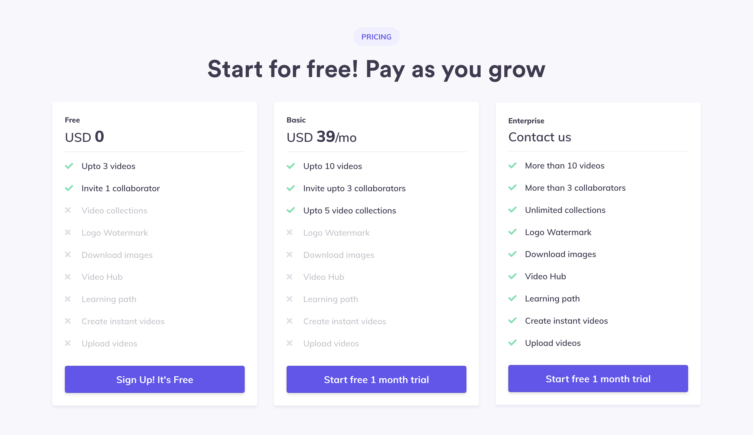 Trainn Pricing component screenshot