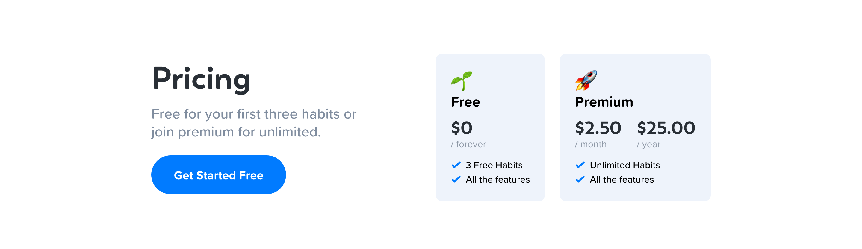 Confettihabits Pricing component screenshot