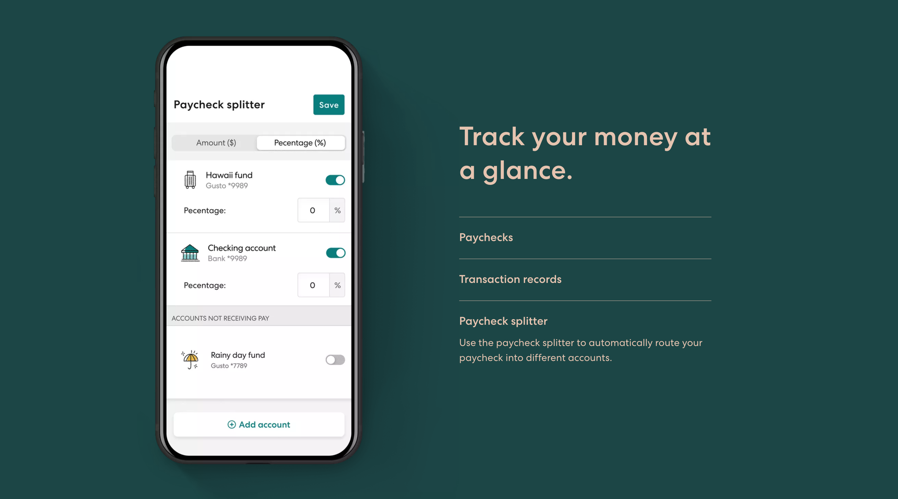 Gusto Wallet Feature component screenshot