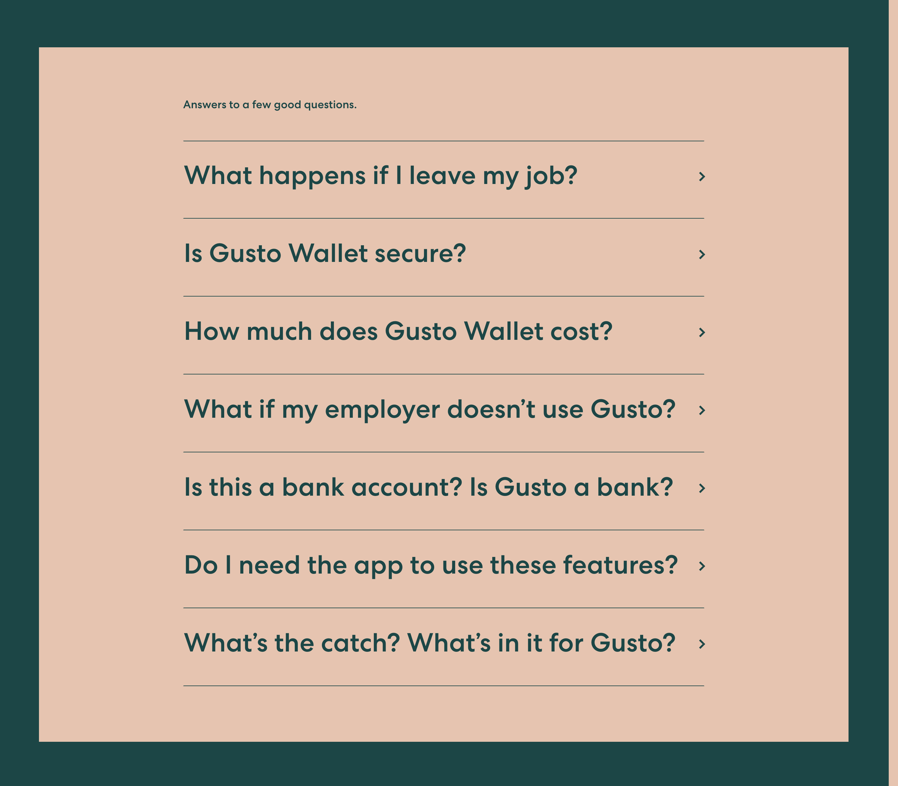 Gusto Wallet Faq component screenshot