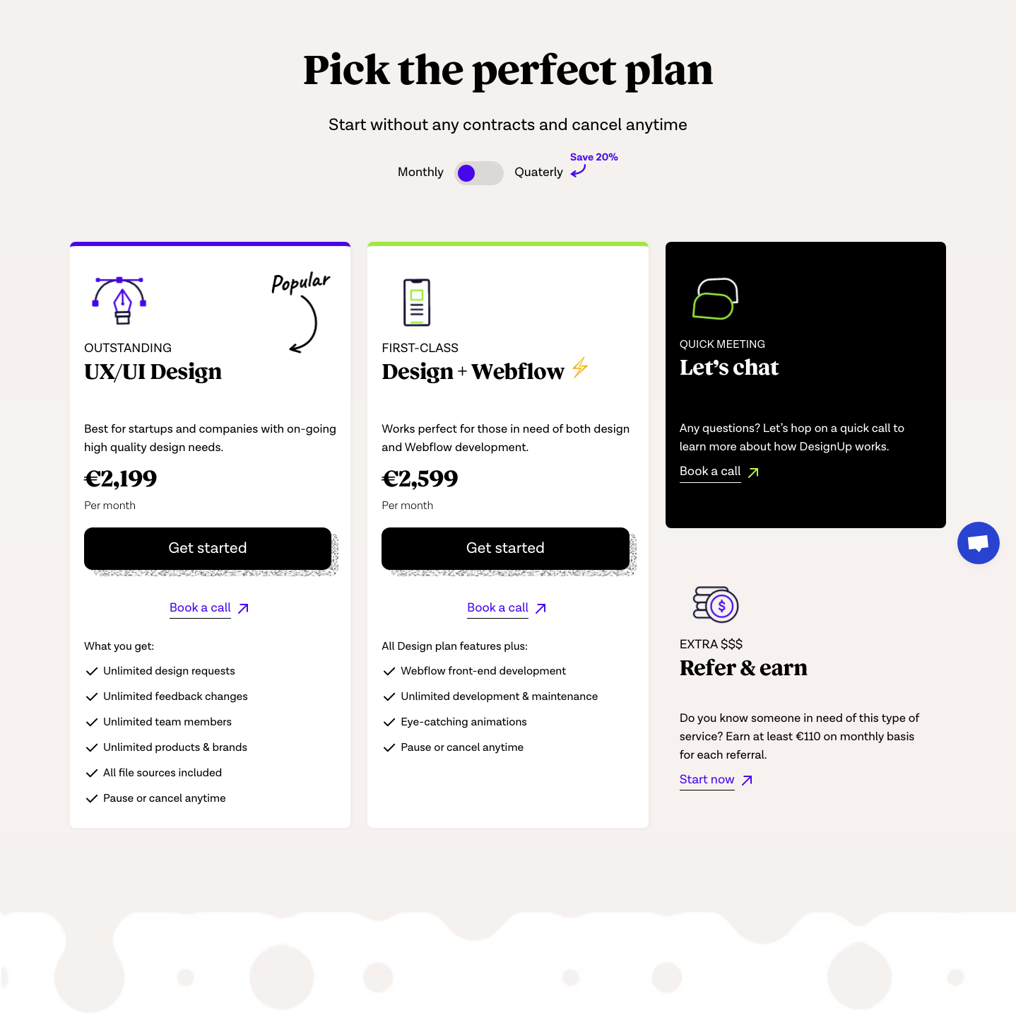 Designup Pricing component screenshot