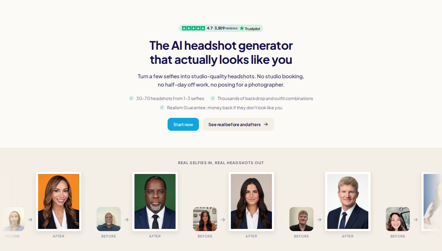 HeadshotPro Hero component screenshot