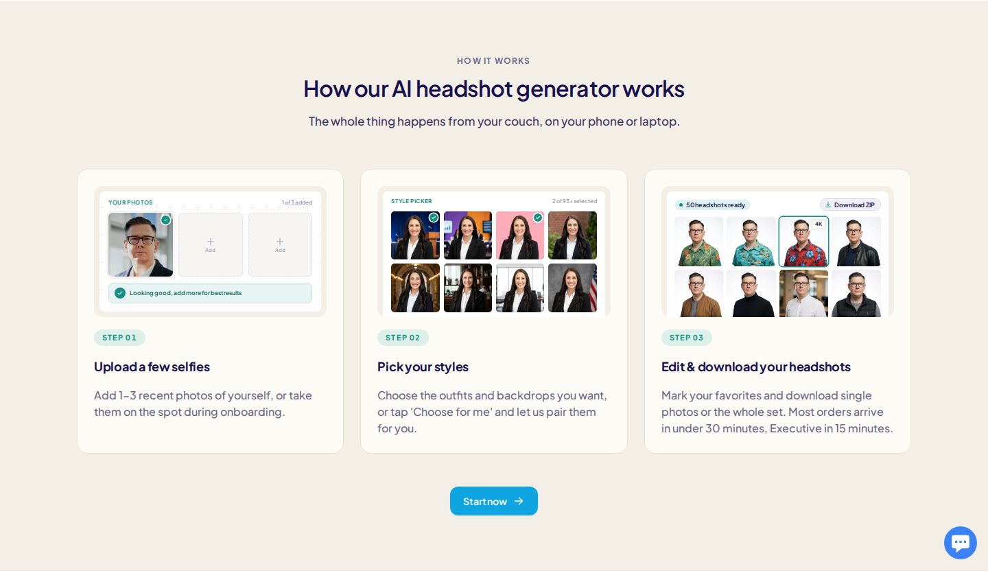 HeadshotPro How It Works component screenshot