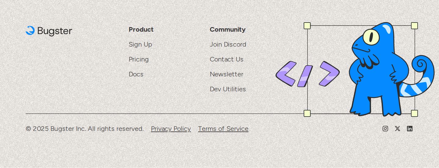 Bugster Footer component screenshot