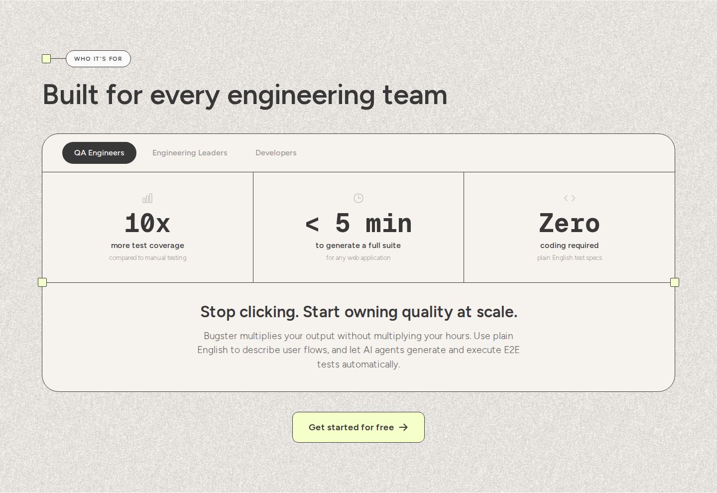 Bugster Audience component screenshot