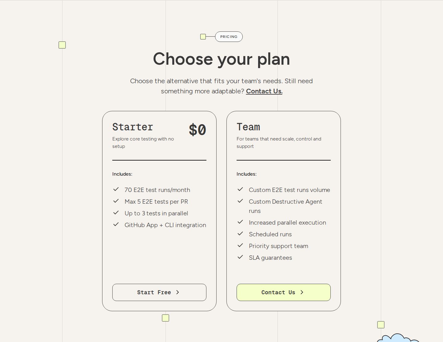 Bugster Pricing component screenshot