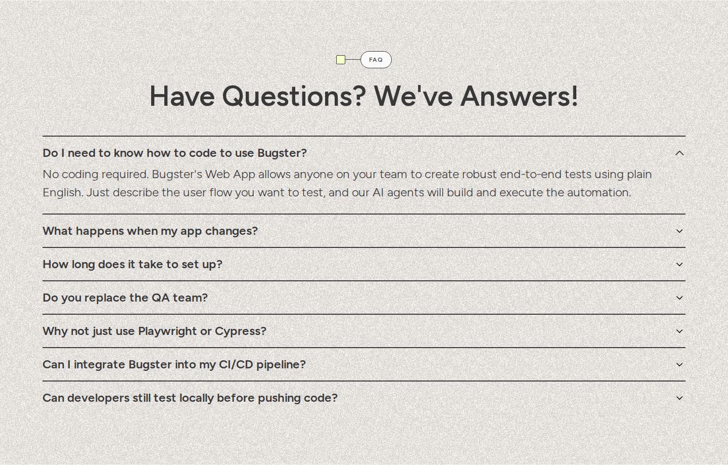 Bugster Faq component screenshot