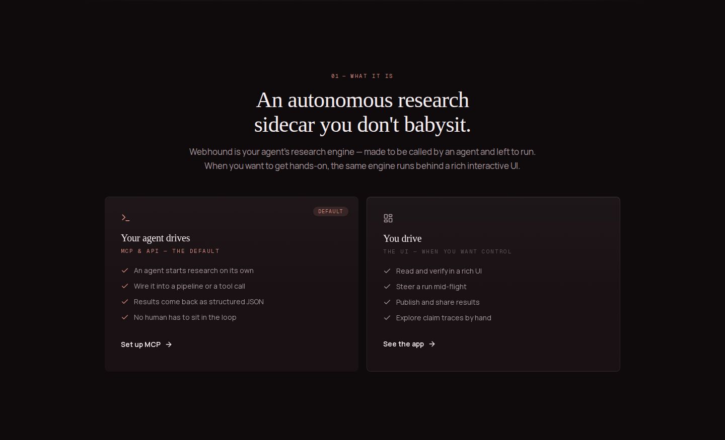 Webhound Feature component screenshot