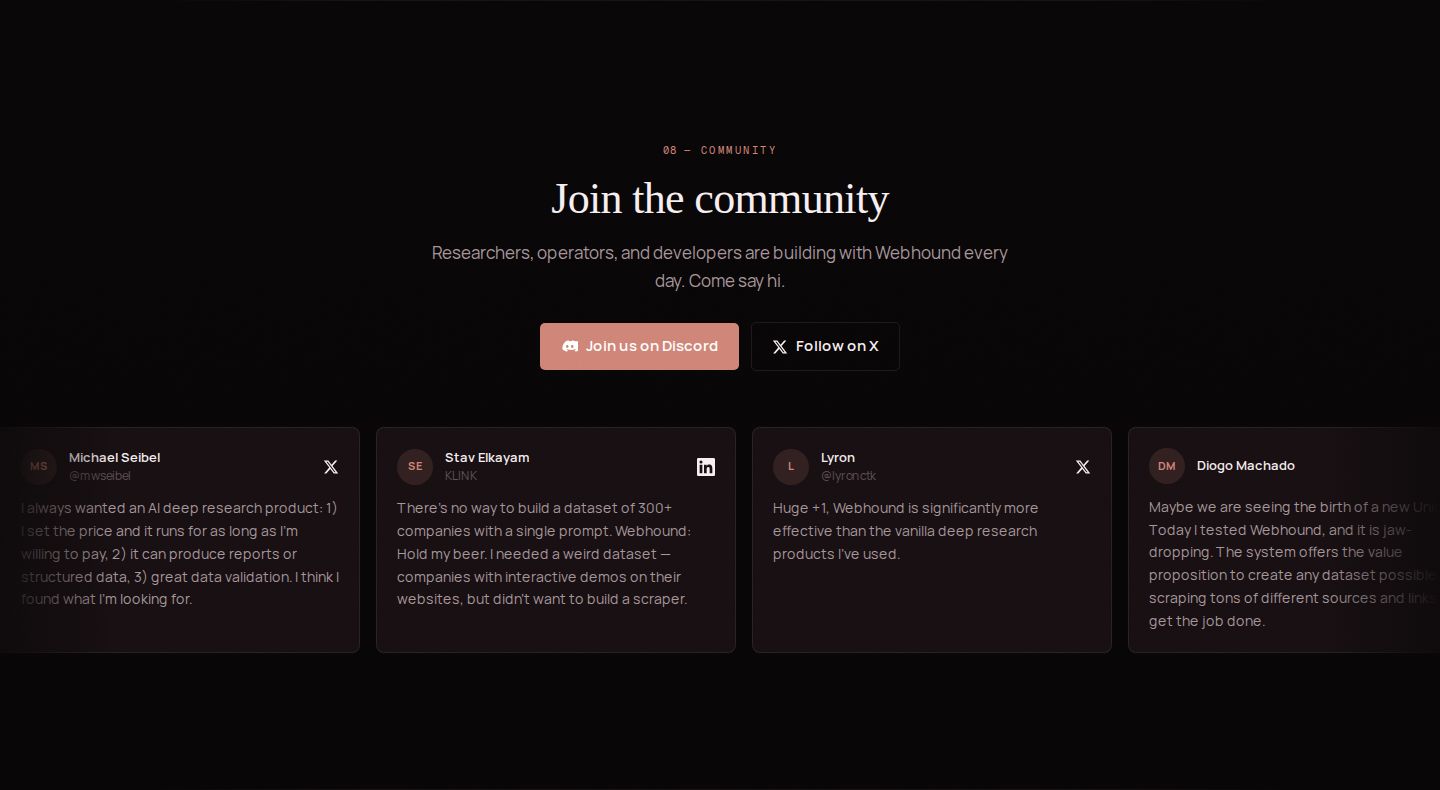 Webhound Testimonial component screenshot