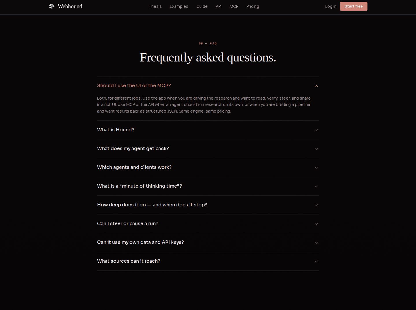 Webhound Faq component screenshot
