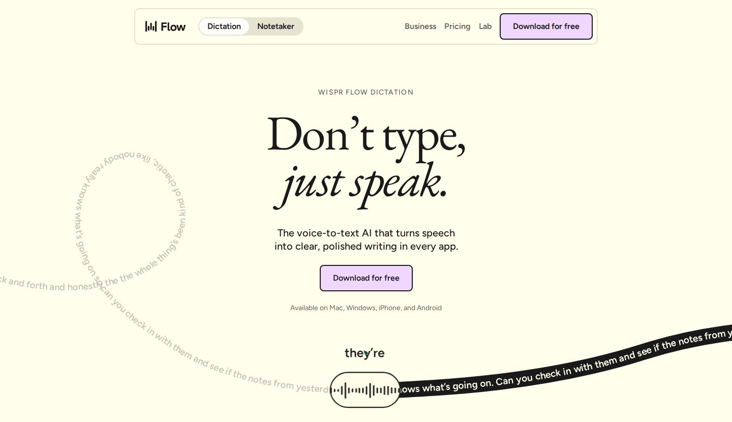 Wispr Flow Hero component screenshot