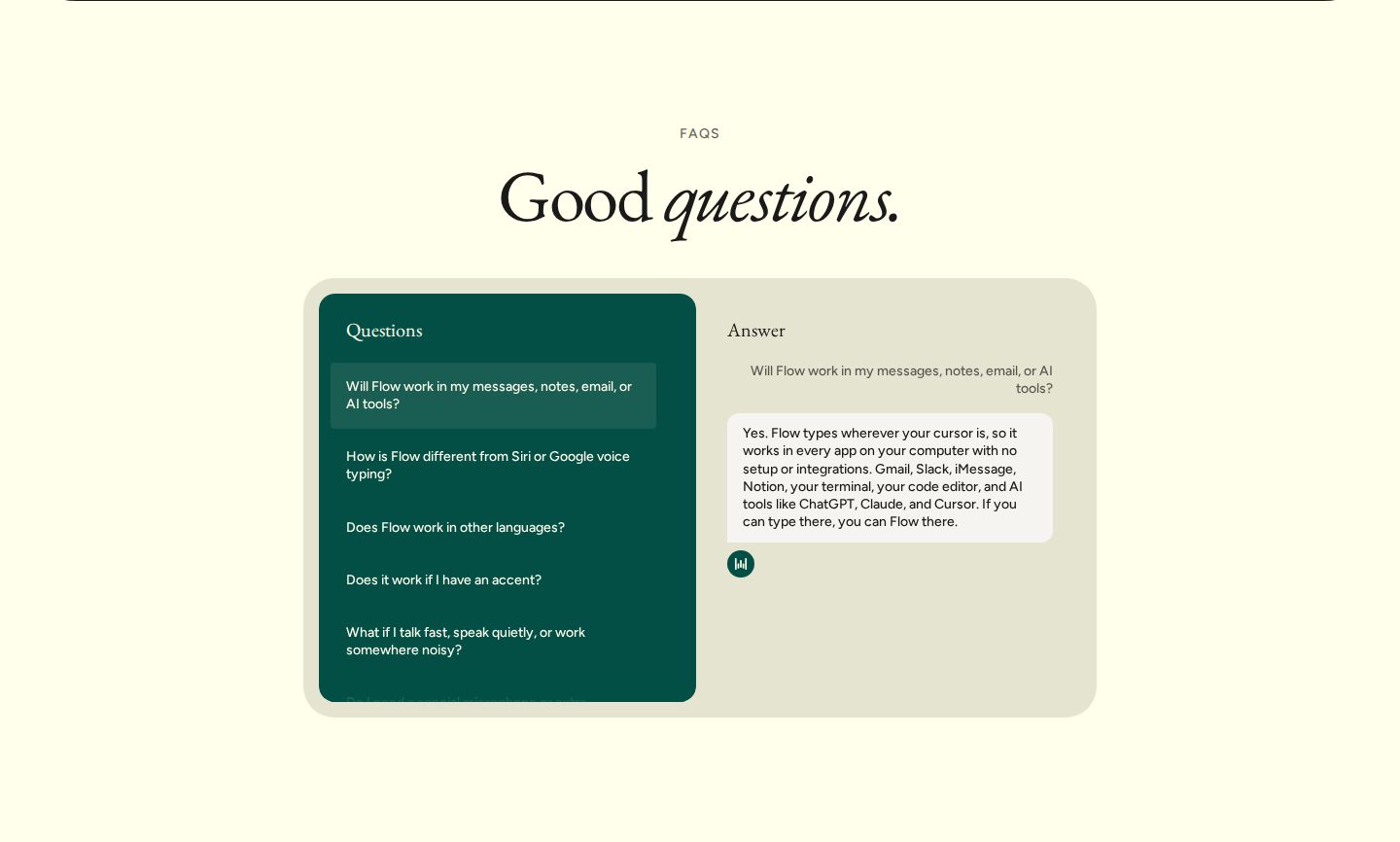 Wispr Flow Faq component screenshot