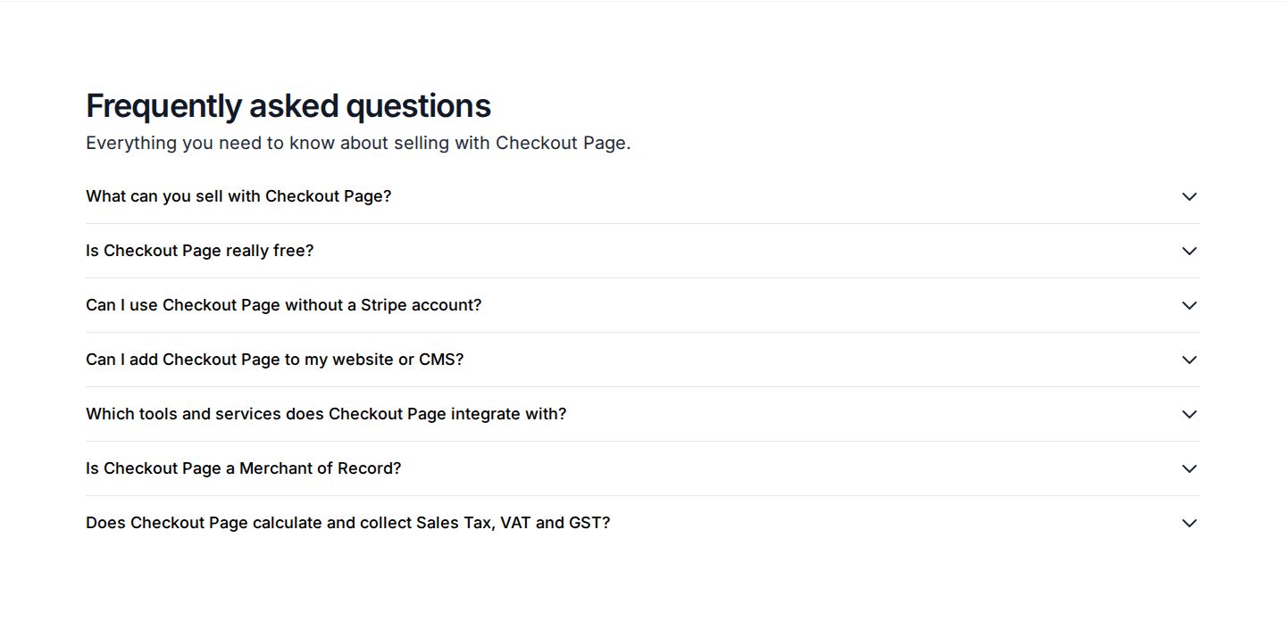 Checkout Page Faq component screenshot