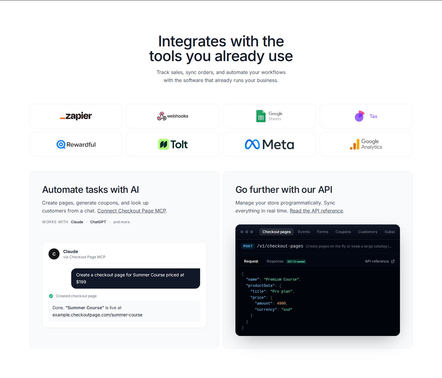 Checkout Page Integrations component screenshot