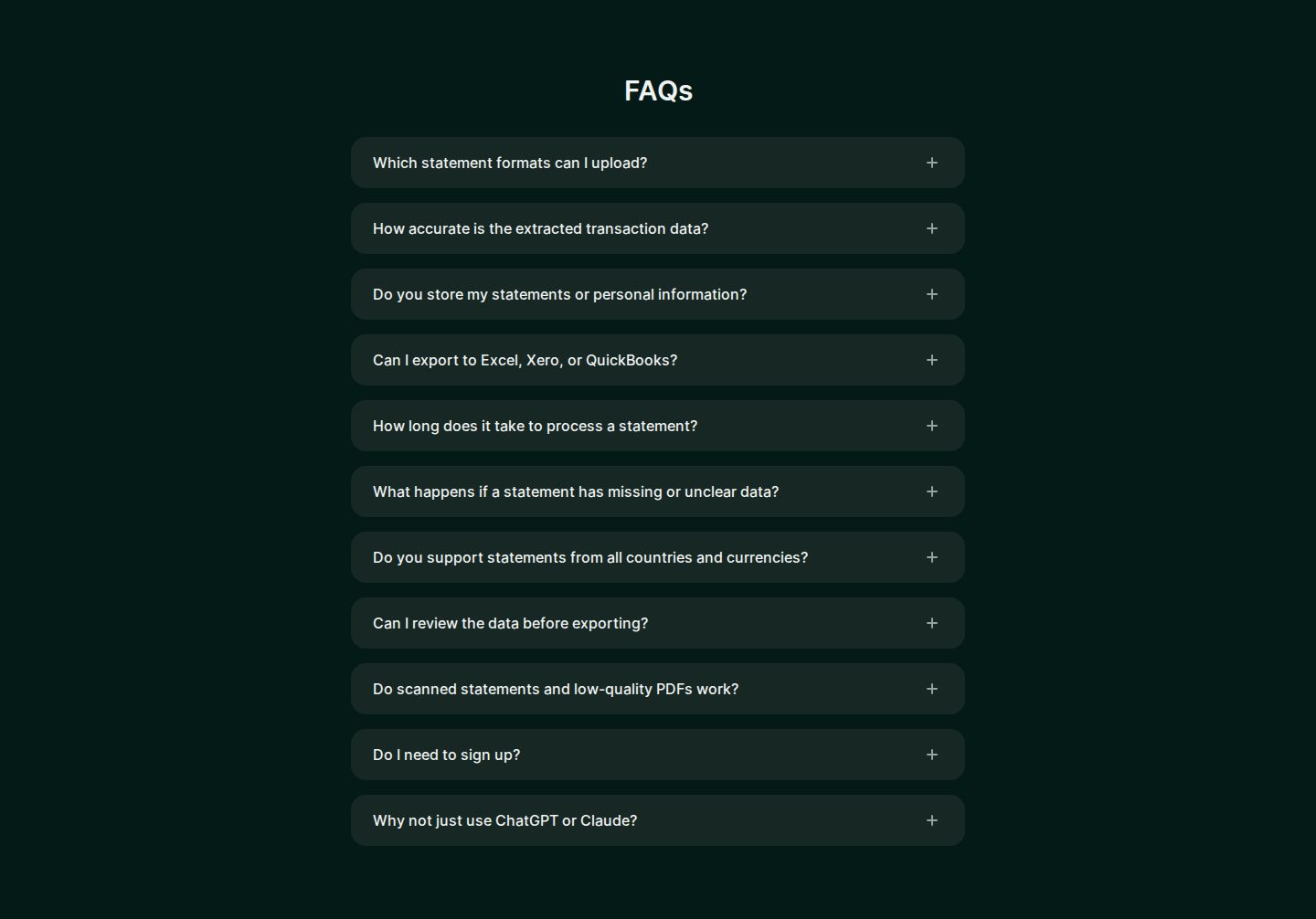 Statements Faq component screenshot