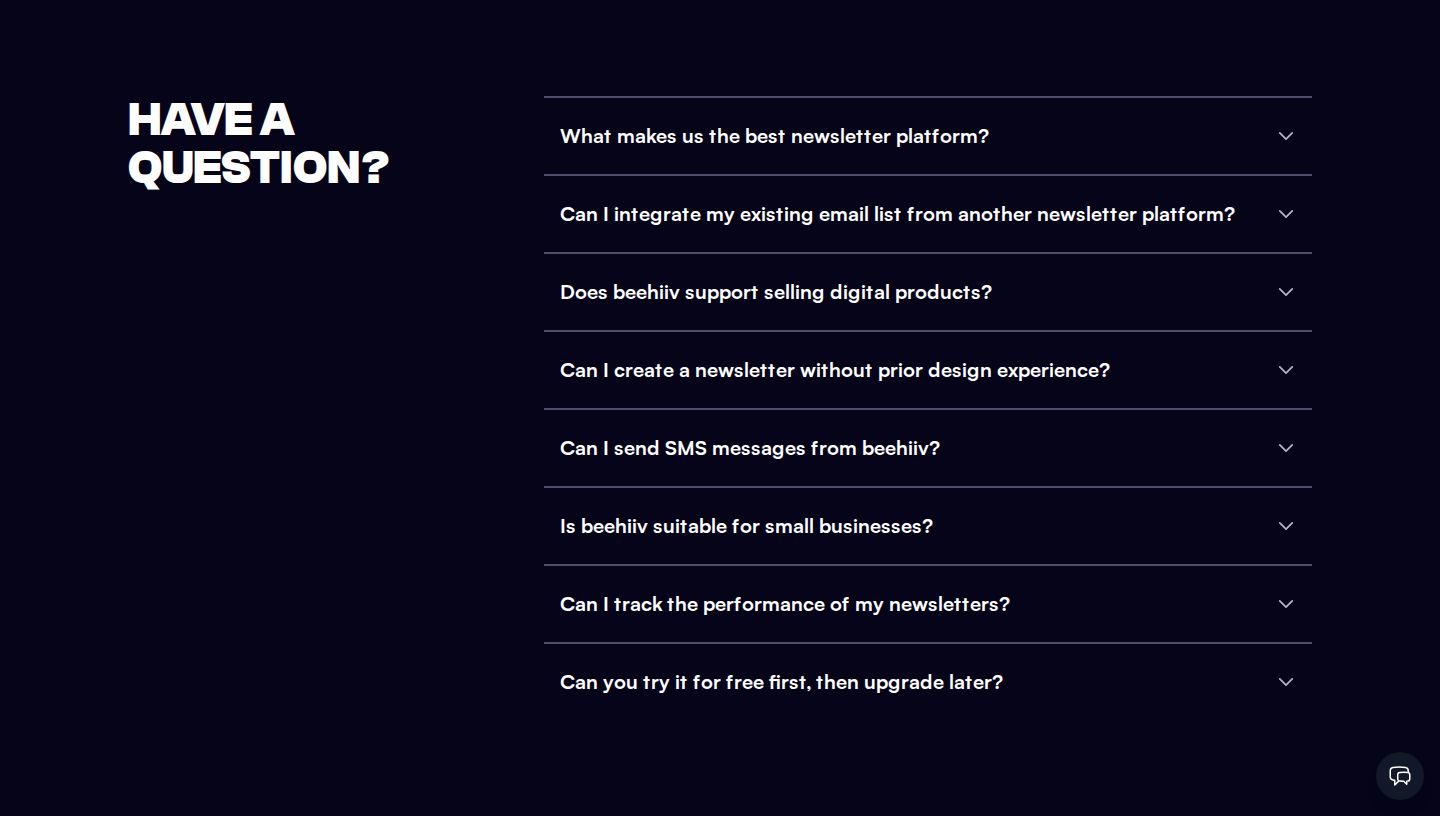 beehiiv Faq component screenshot